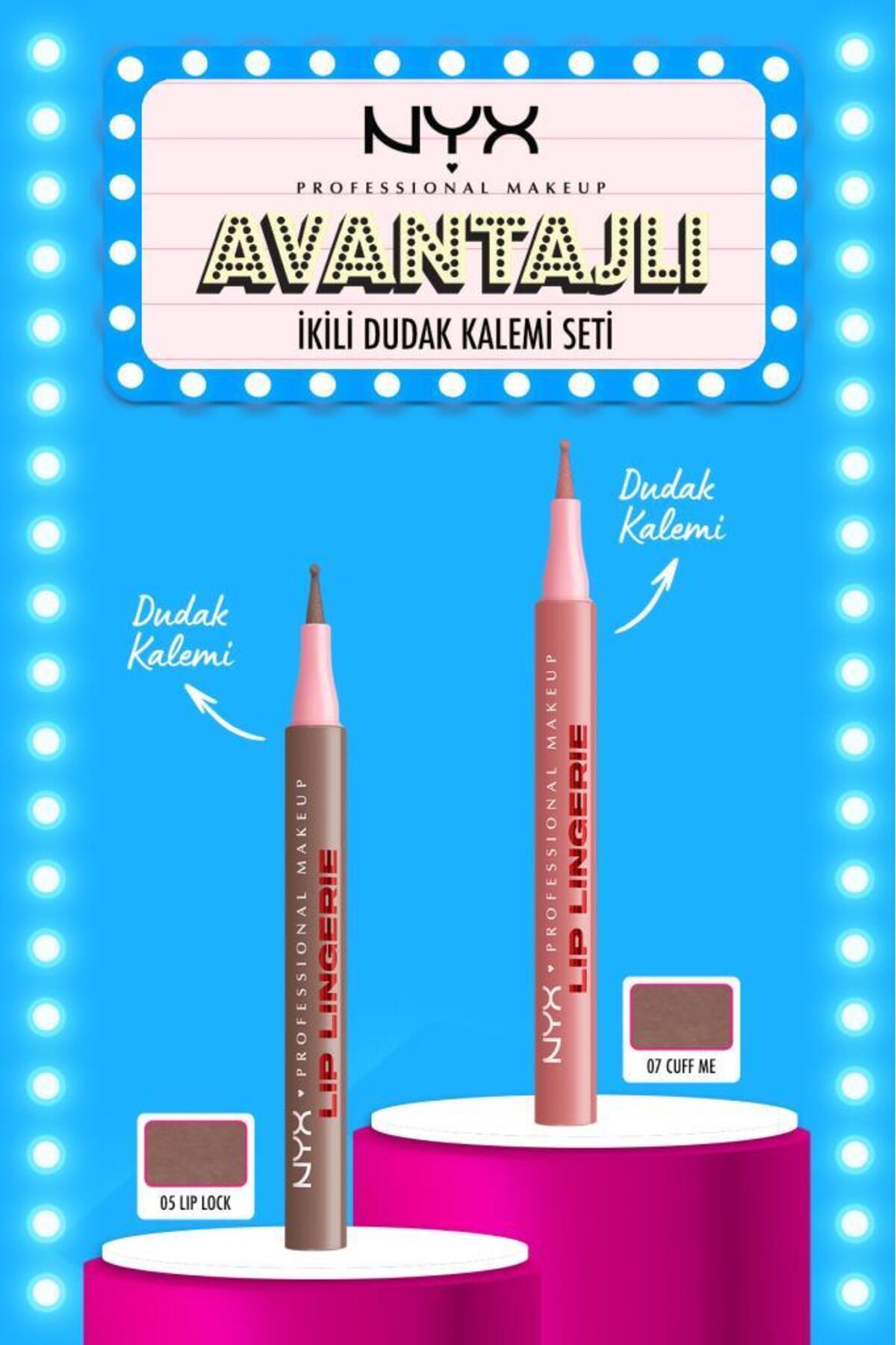 NYX Professional Makeup Lip Lingerie Stain Avantajlı İkili Dudak Kalemi Seti - Lip Lock & Cuff Me