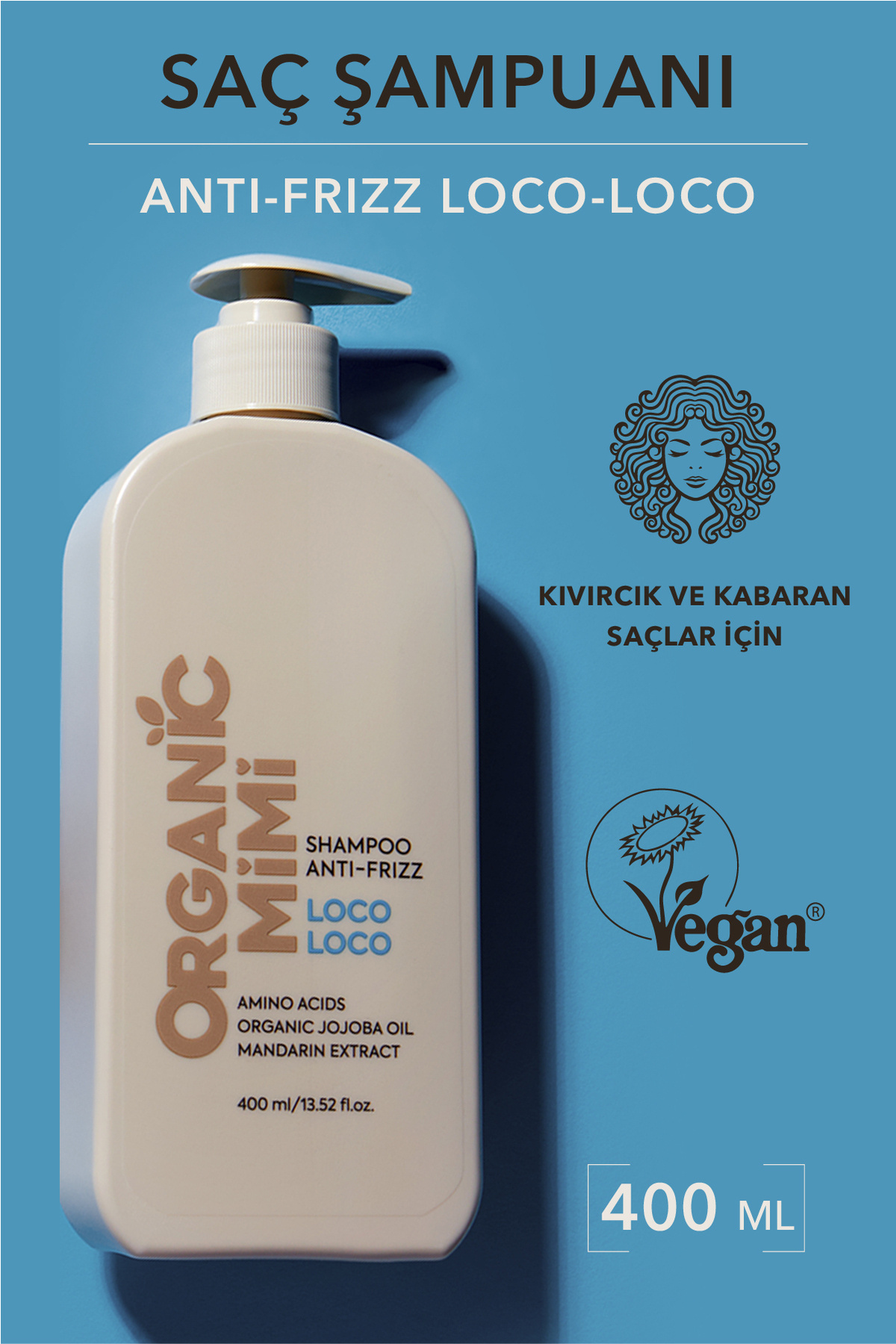 ORGANİC MİMİ Kıvırcık Saç Şampuanı LOCO-LOCO Kabaran Saçlar için Nemlendirici Elektriklenme Karşıtı Şampuan 400ML