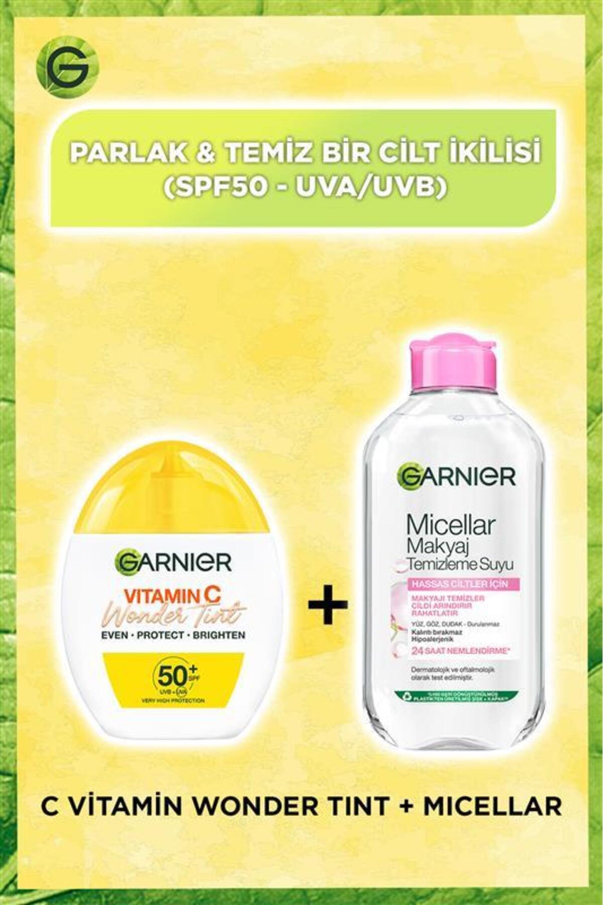 Garnier Wonder Tint C Vitamini Renkli Nemlendirici Yüz Güneş Krem SPF50, Micellar 200ML, Vegan