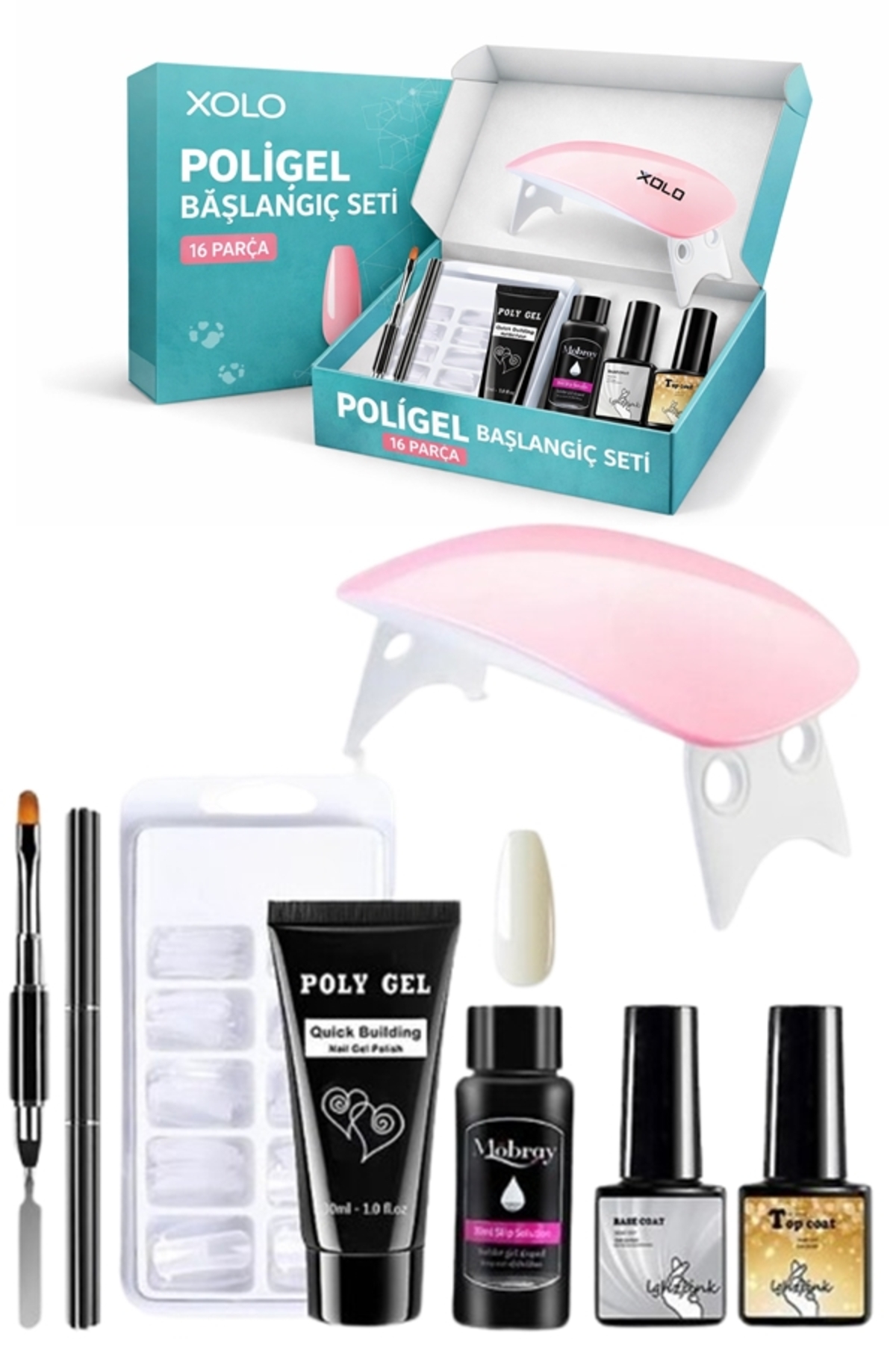 xolo 16 Parça Polijel Oje Yapma Seti Rakı Beyazı Evde Poligel Nail Art Seti