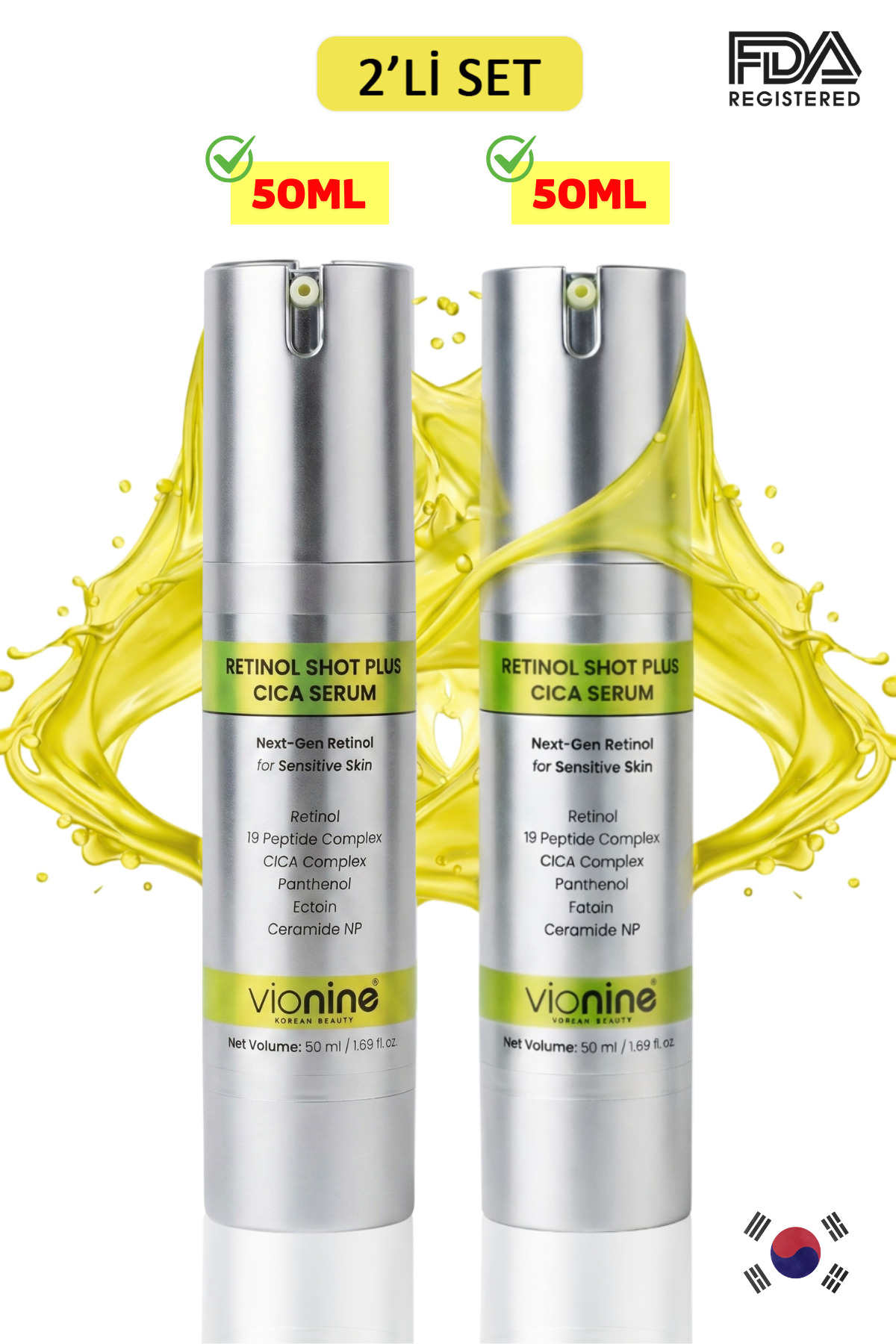 Retinol & Collagen Retinol Shot Plus Cica Serum % 0.1 Made In Korea (50MLx2)