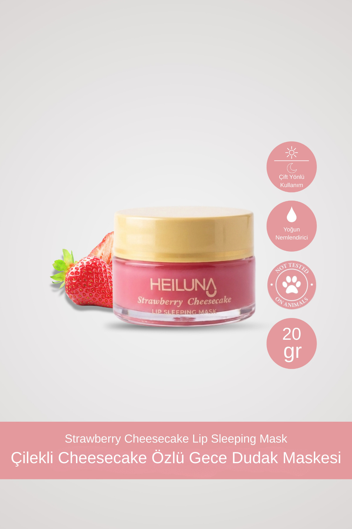 Heiluna Çilekli Cheesecake Özlü Gece Dudak Maskesi 20g | E Vitamini, Shea Yağı Besleyici Bakım