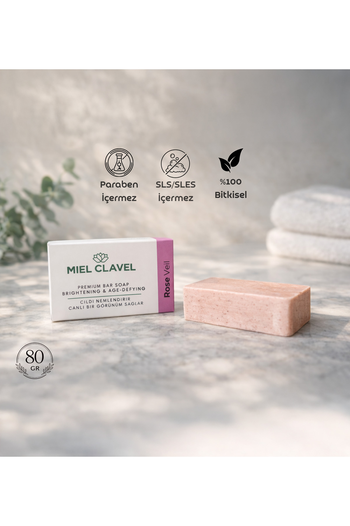 Miel Clavel Rose Veil Premium Bar Sabun – Hassas Ciltlere Özel Gül Bakımı