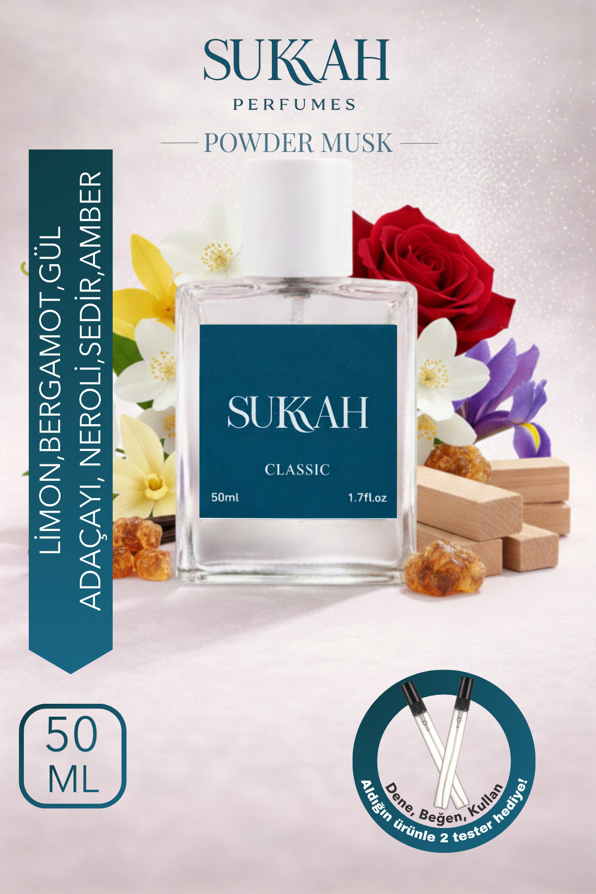 SUKKAH Powder Musk Unisex EDP 50 ml – Yasemin, Ylang Ylang, Gül, İris, Misk, Vanilya ve Pudra