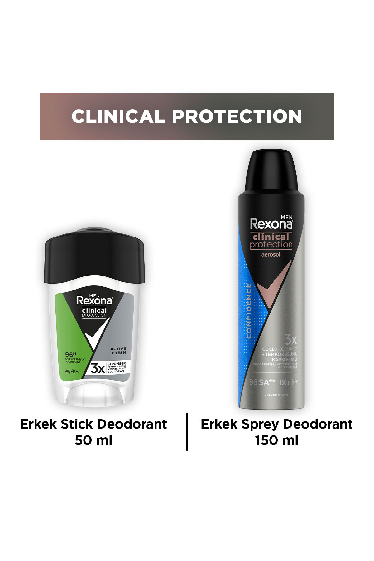 Rexona Men Clinical Protection Confidence Erkek Spray Deodorant 150 ml + Clinical Protection Stick 5