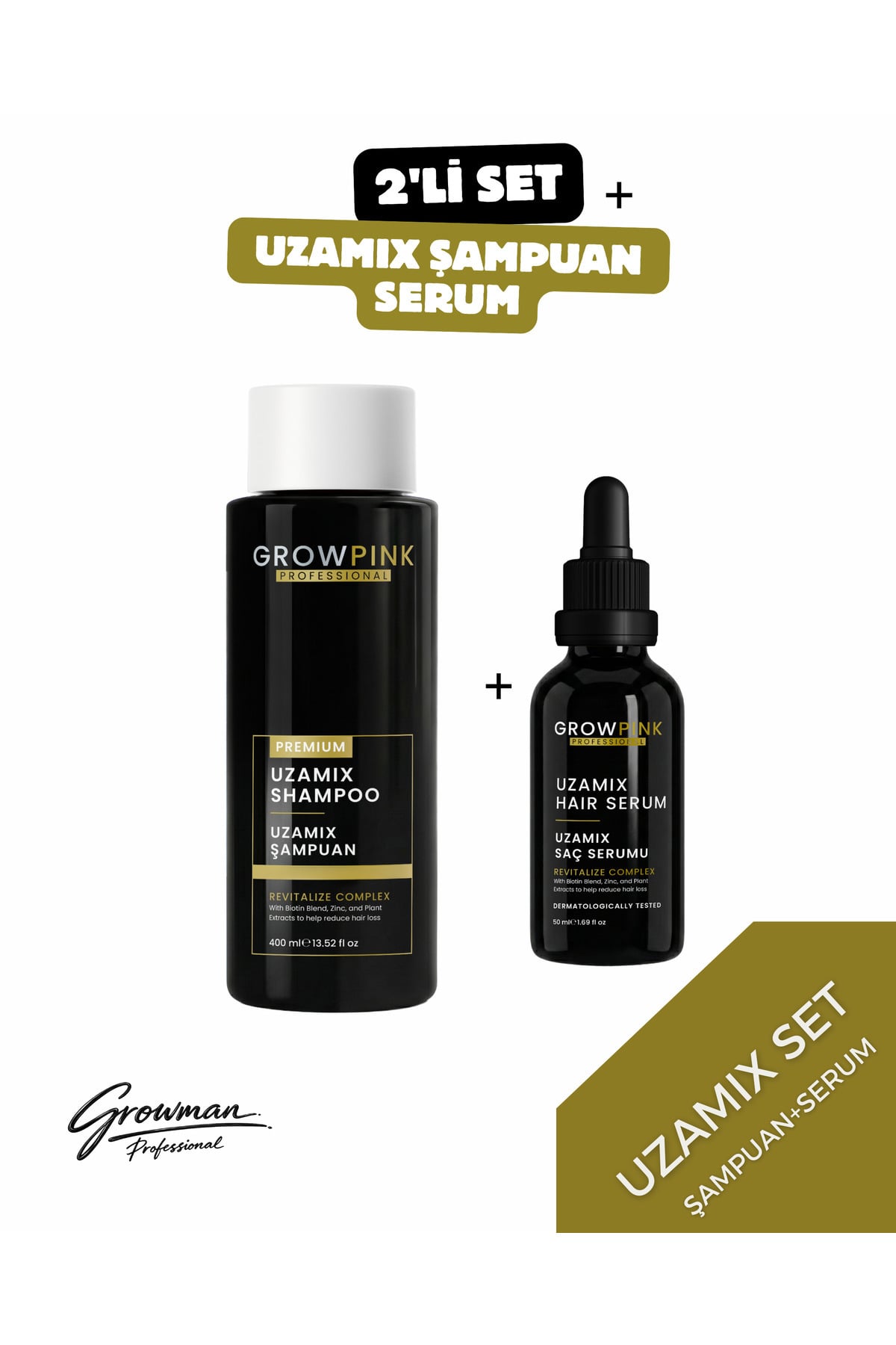 GROWPİNK Hızlı Saç Uzatıcı Uzamix Şampuan ve Serum Seti - Dökülme Karşıtı Güçlendirici