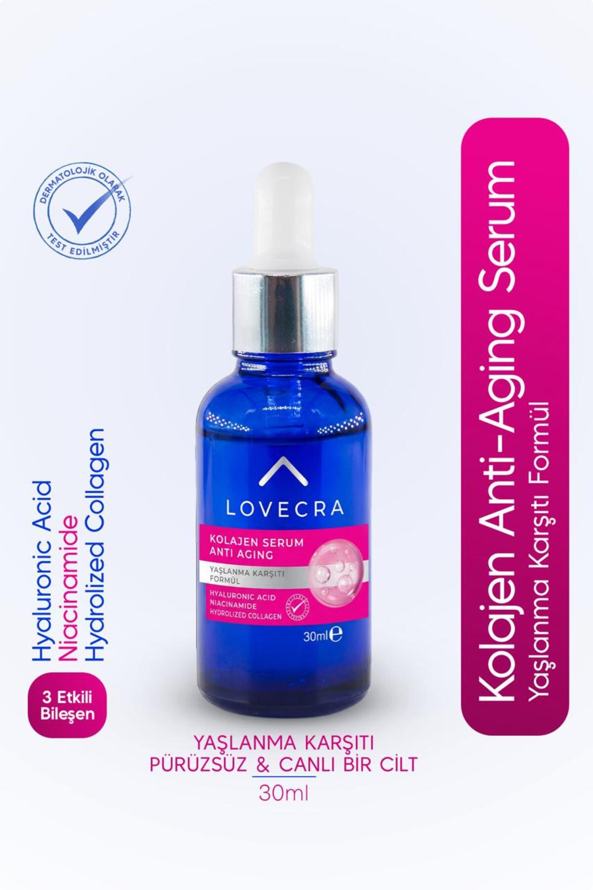 LOVECRA 3 Etkili Kolajen Serum Niacinamide Hyaluronic Acid Nemlendirici Yaşlanma Karşıtı Cilt Serumu 30ml