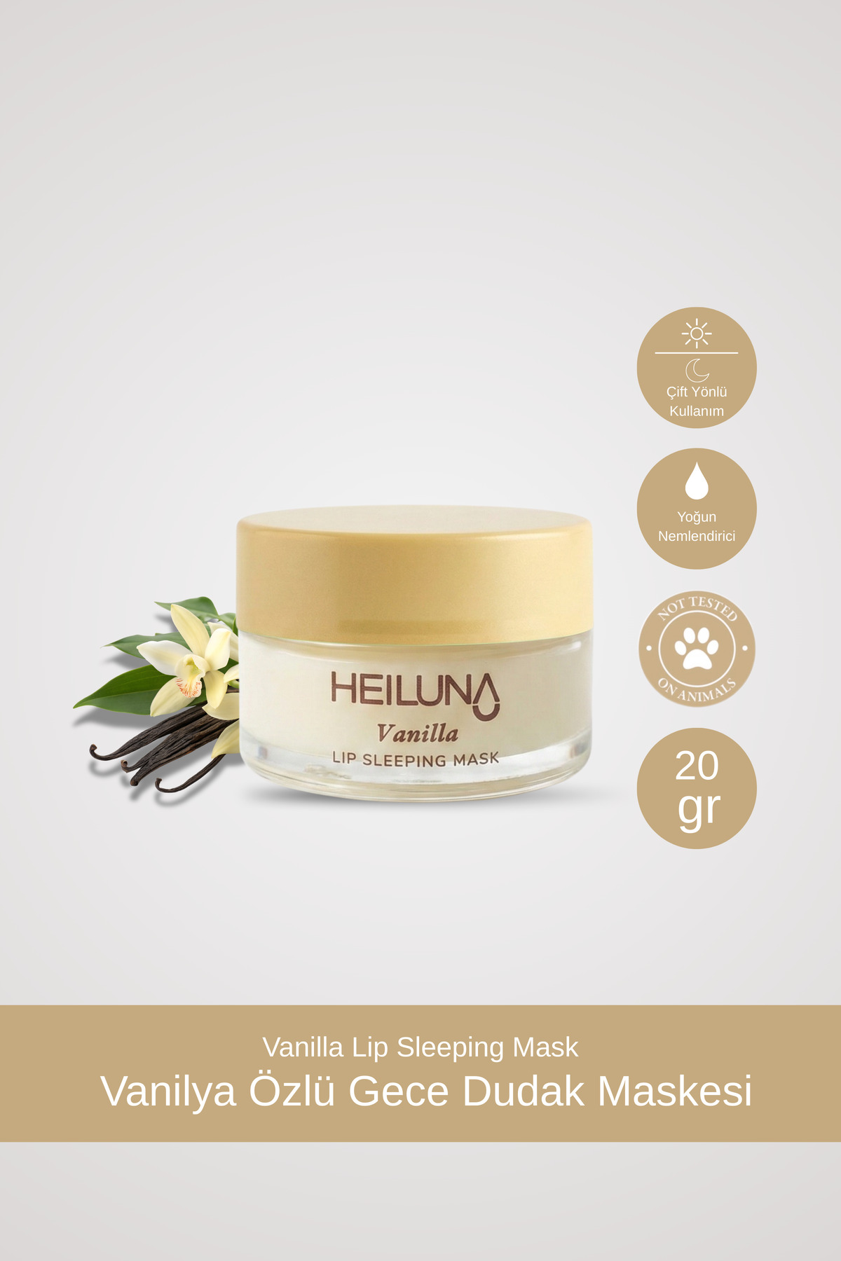 Heiluna Vanilya Özlü Gece Dudak Maskesi 20g | E Vitamini, Shea Yağı Besleyici Bakım