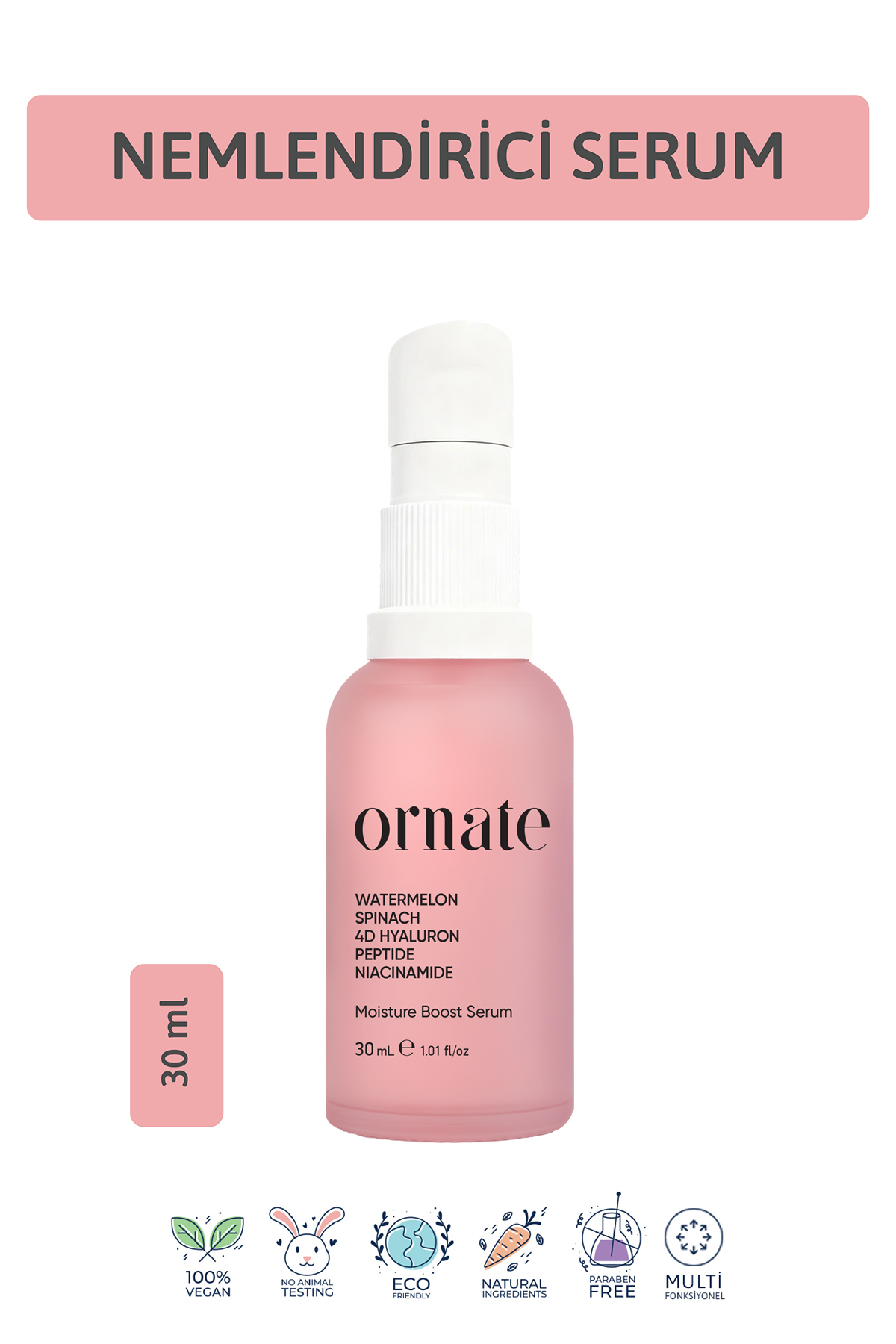 ORNATE Yoğun Nemlendirici, Onarıcı, Aydınlatıcı Hyaluronik Asit Cilt Bakım Peptit Serum Niacinamide