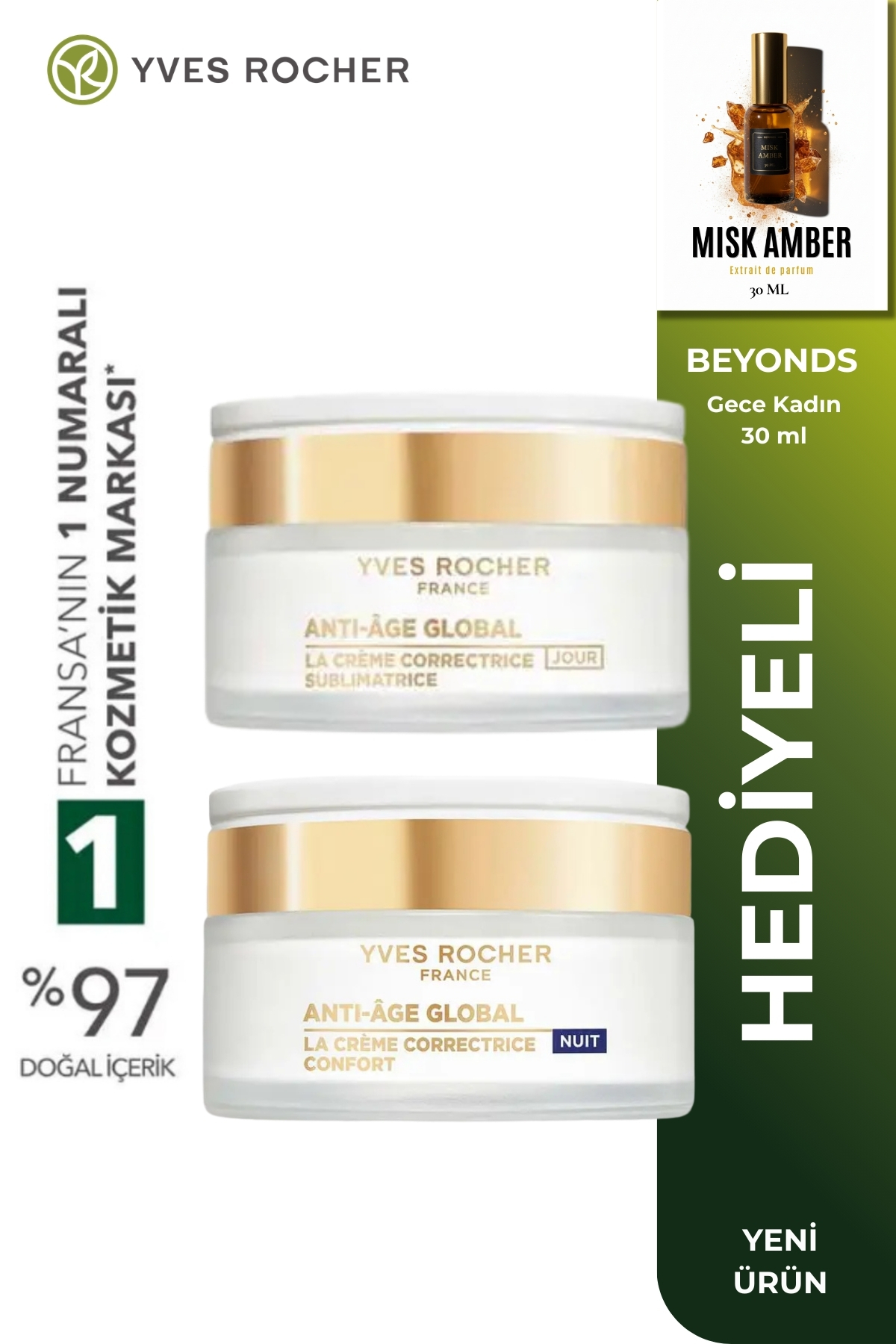 Yves Rocher Günlük Nemlendirici Rutin Seti Yenileyici Yaşlanma Karşıtı Gündüz + Gece Kremi 2x50 ml