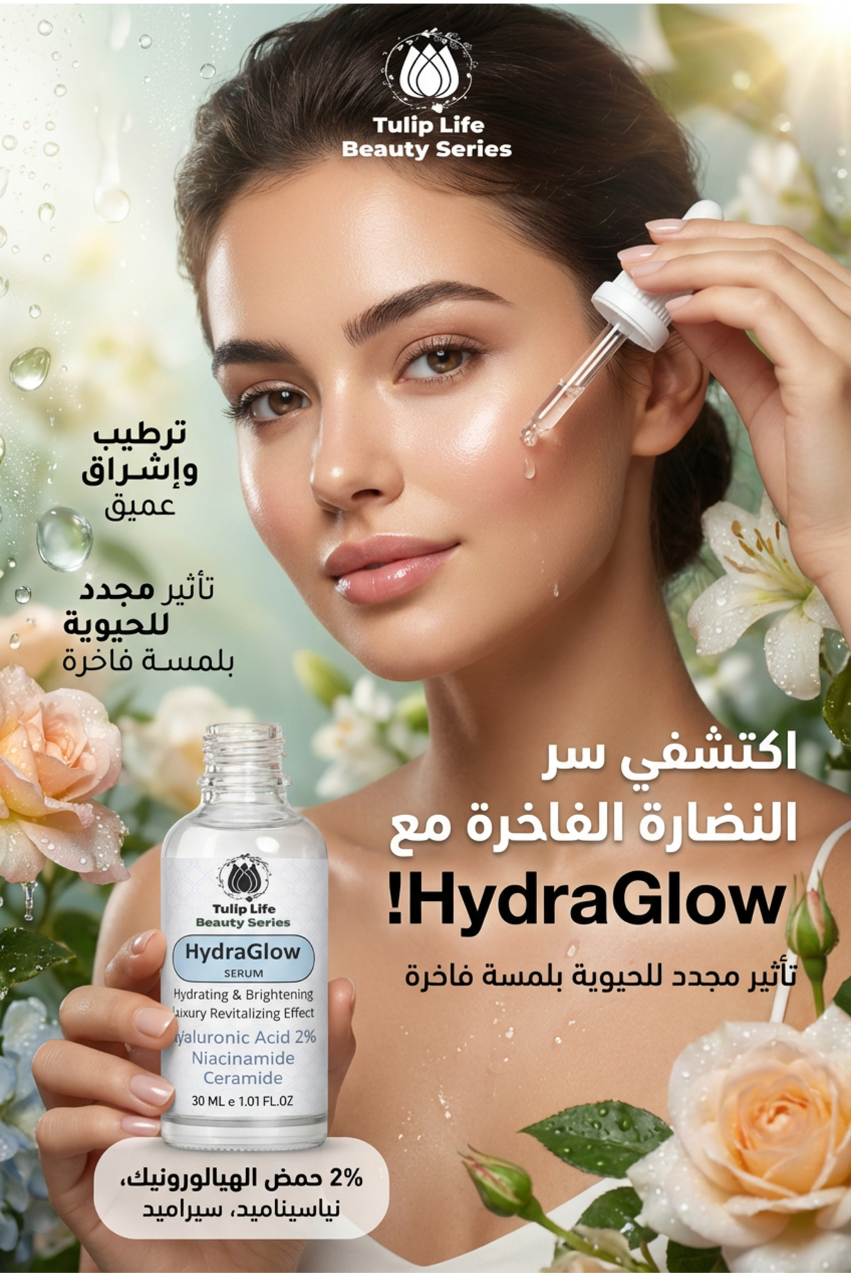tulip life HydraGlow Hyaluronic Acid 2%, Niacinamide , Ceramide Luxury Moisturizer Care 30 ml