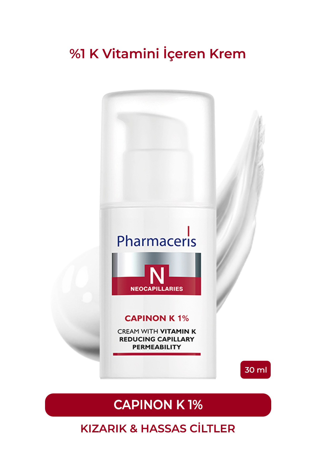 Pharmaceris Capinon K %1 Damarları Güçlendirici, Kızarıklığı Azaltıcı ve Cilt Yenileyici %1 K Vitaminli Krem 30ml