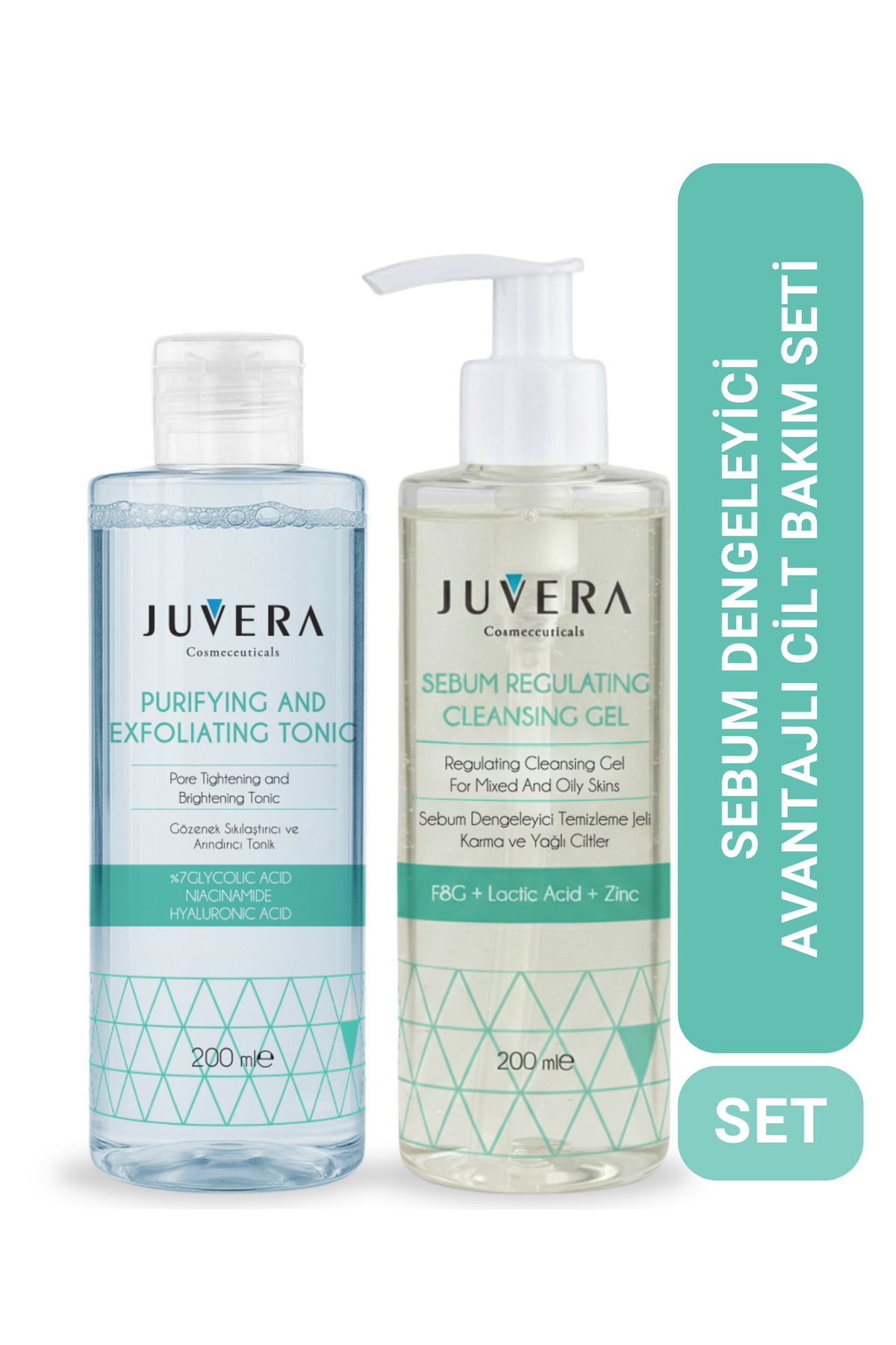 JUVERA Cosmeceuticals Yağlı Ve Akneye Eğilimli Ciltler Için Temizleme Jeli Ve Gözenek Sıkılaştırıcı Arındırıcı Tonik