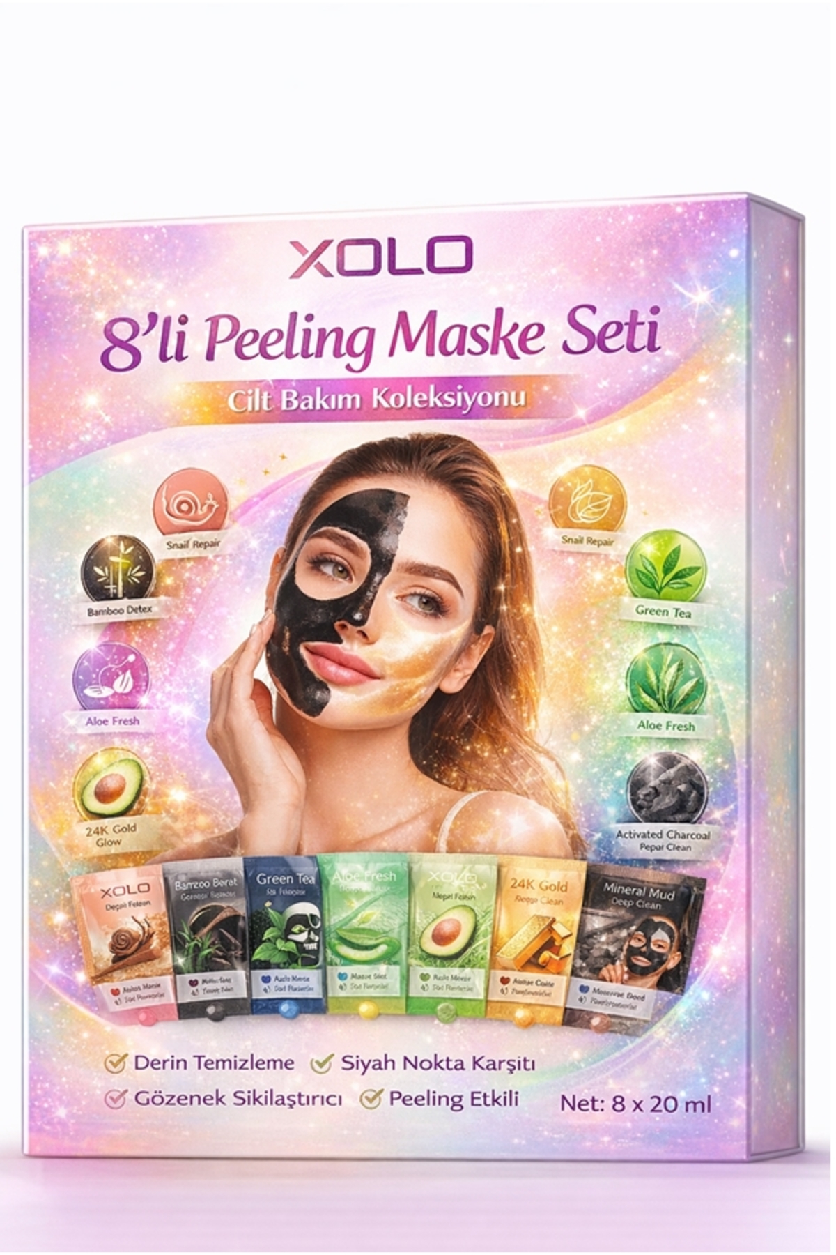 xolo 8’li Peeling Maske Seti 20ml x8 Siyah Nokta Temizleyici Gözenek Sıkılaştırıcı Kil Maskesi