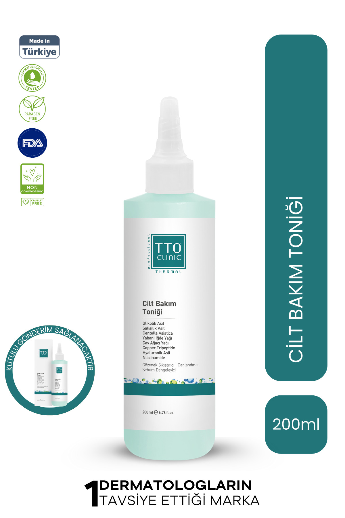 TTO Clinic Cilt Bakım Toniği 200 ml Arındırıcı Gözenek Temizleyici Nemlendirici Yüz Toniği