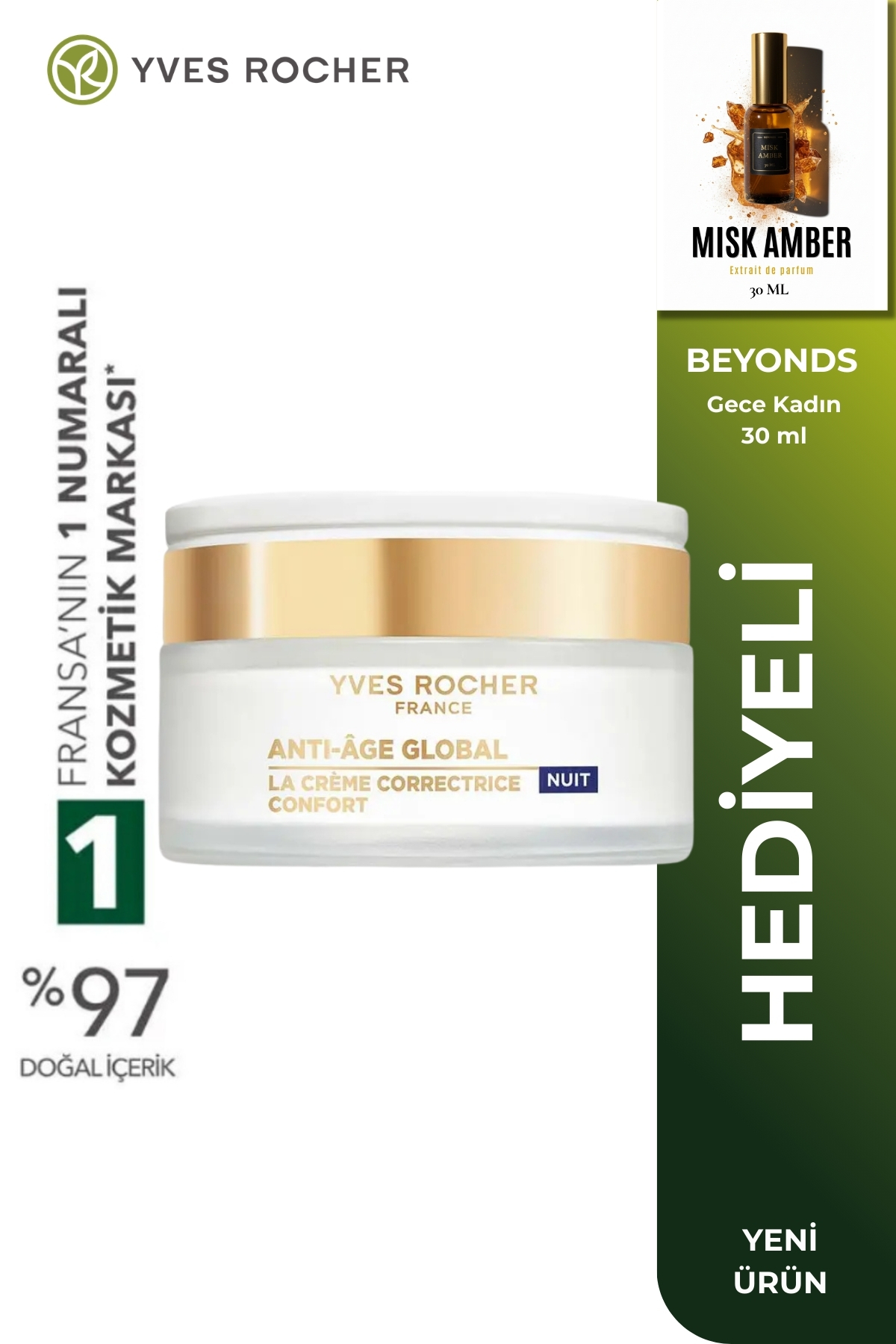 Yves Rocher Gece Kremi - Yenileyici Yaşlanma Karşıtı Bitkisel Kök Hücre Bakımı / Anti-Age Global