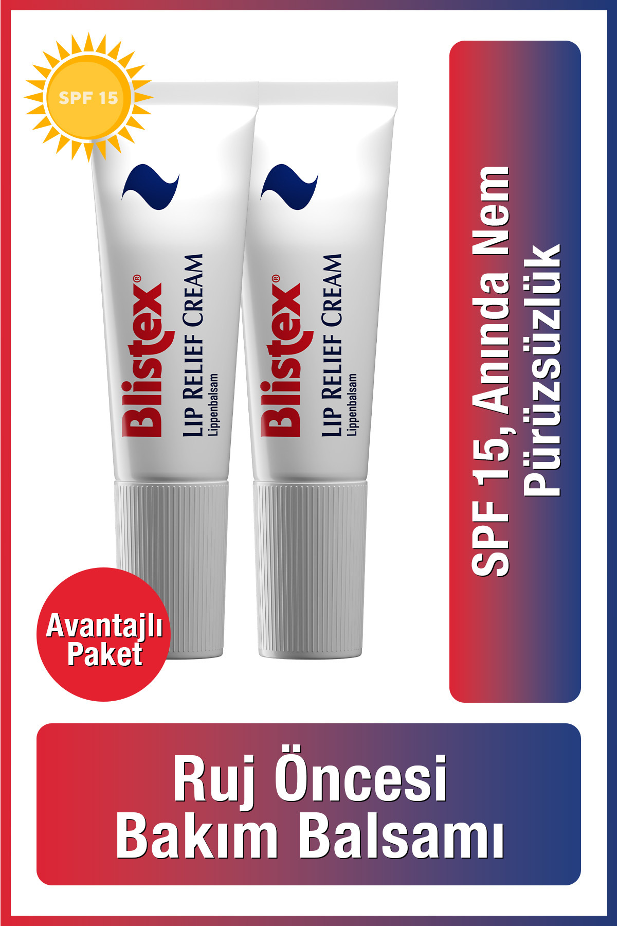 Blistex Lip Relief Cream - Spf 15 Rahatlatıcı Dudak Bakım Kremi X2