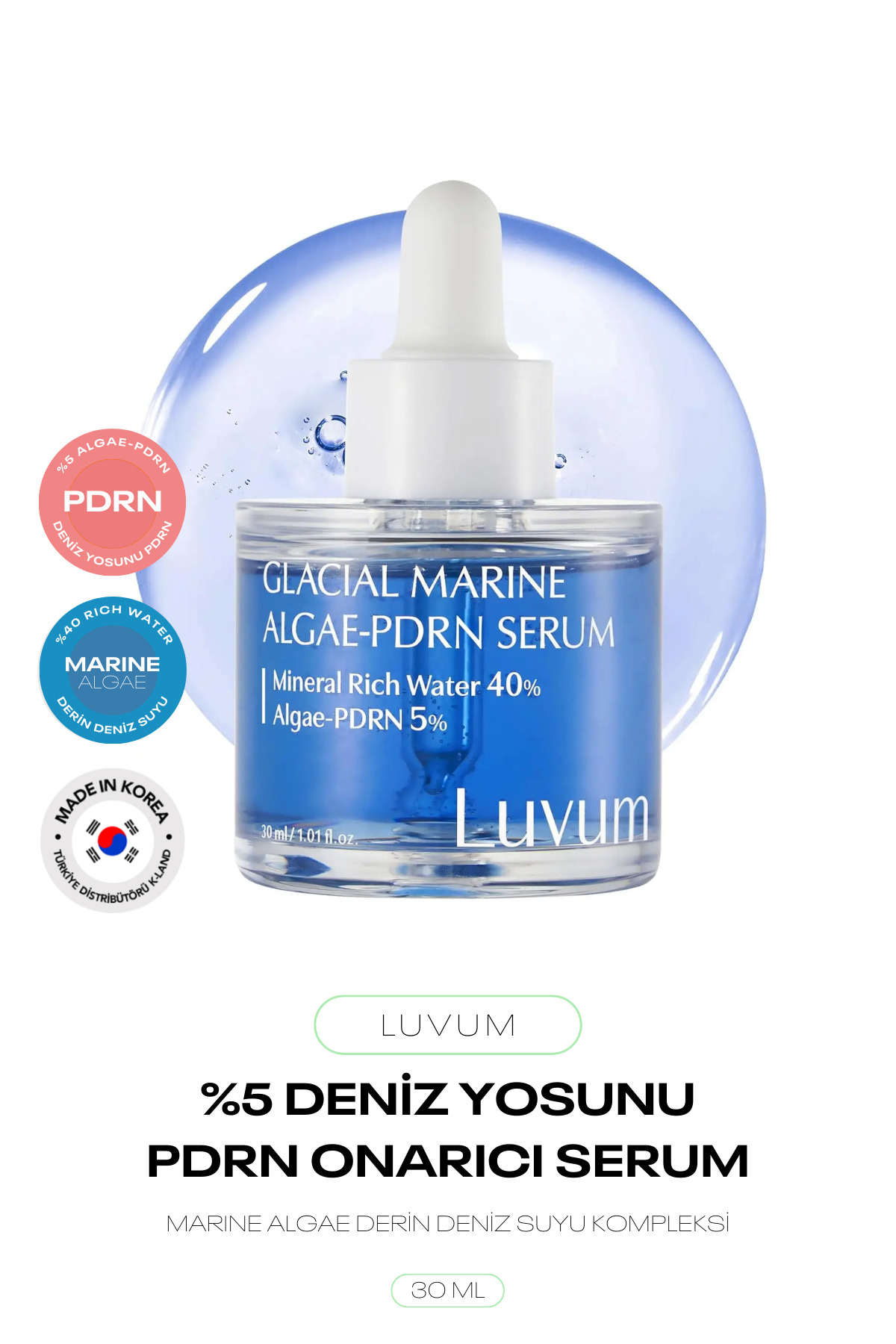 LUVUM %5 PDRN Ve Saf Deniz Suyu İçeren Onarıcı Nemlendirici Serum Glacial Marine Algae-Pdrn Serum
