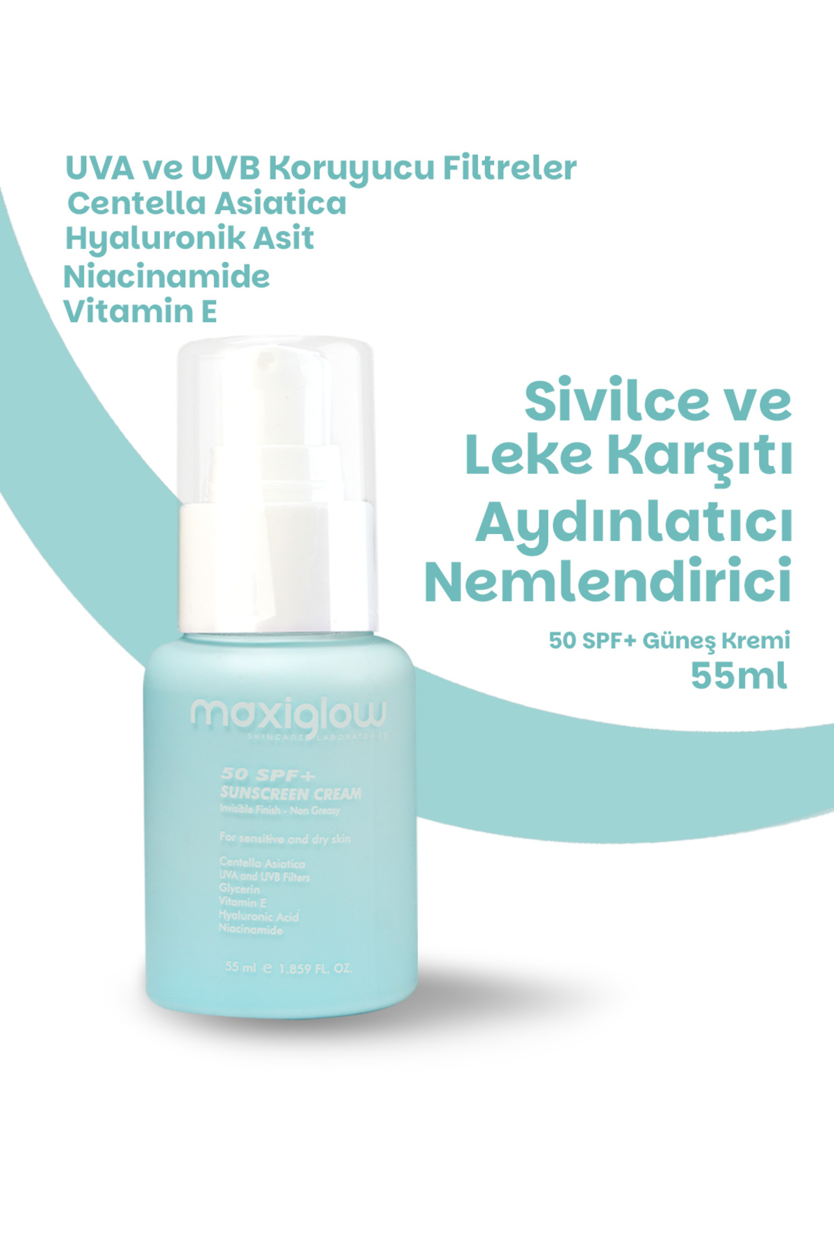 MaxiGlow ve Leke Karşıtı Aydınlatıcı Nemlendirici 50 SPF Yüz Güneş Koruyucu Krem, Hassas ciltler için