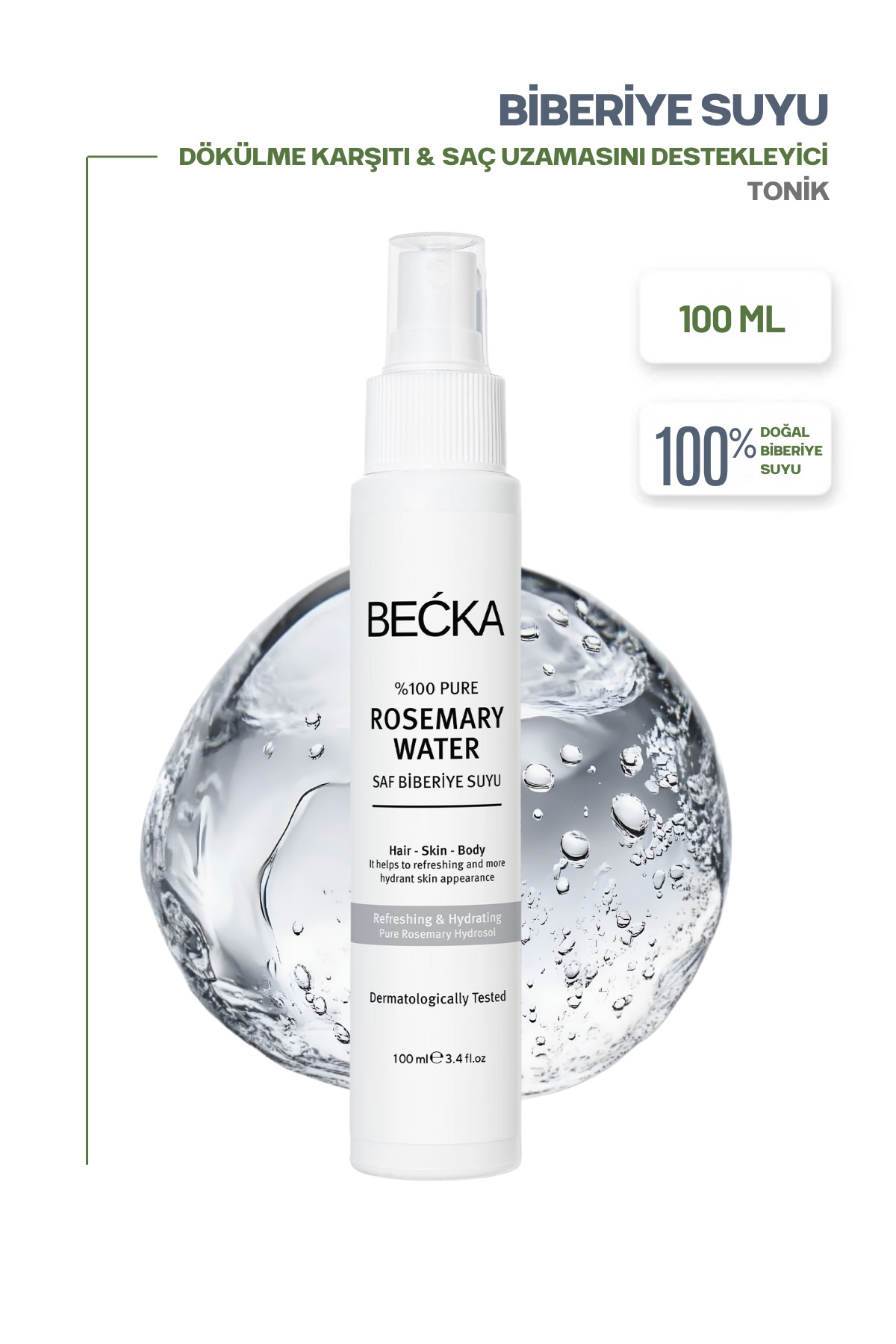 BECKA Biberiye Suyu Saç Toniği %100 Doğal Dökülme Karşıtı ve Uzama Destekleyici 100 ml
