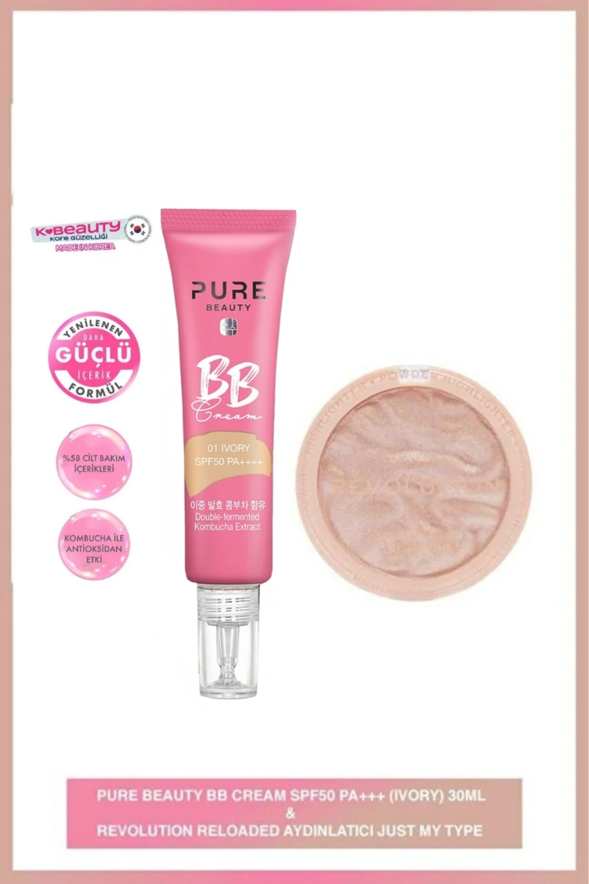 PURE BEAUTY BB Cream SPF50 Ivory 30 ML + Revolutıon Reloaded Just My Type Aydınlatıcı