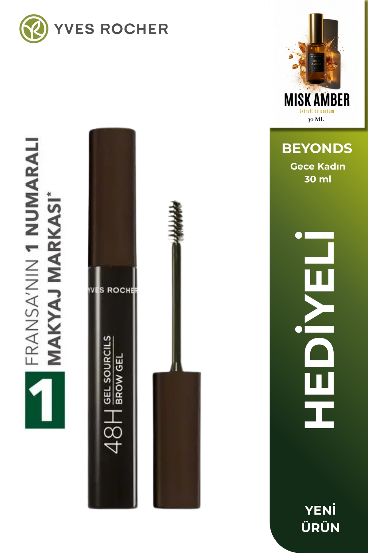 Yves Rocher 4 ml Kaş Sabitleyici Maskara Fiber Fırçalı 48 Saat Etkili Doğal Görünüm KOYU KAHVE
