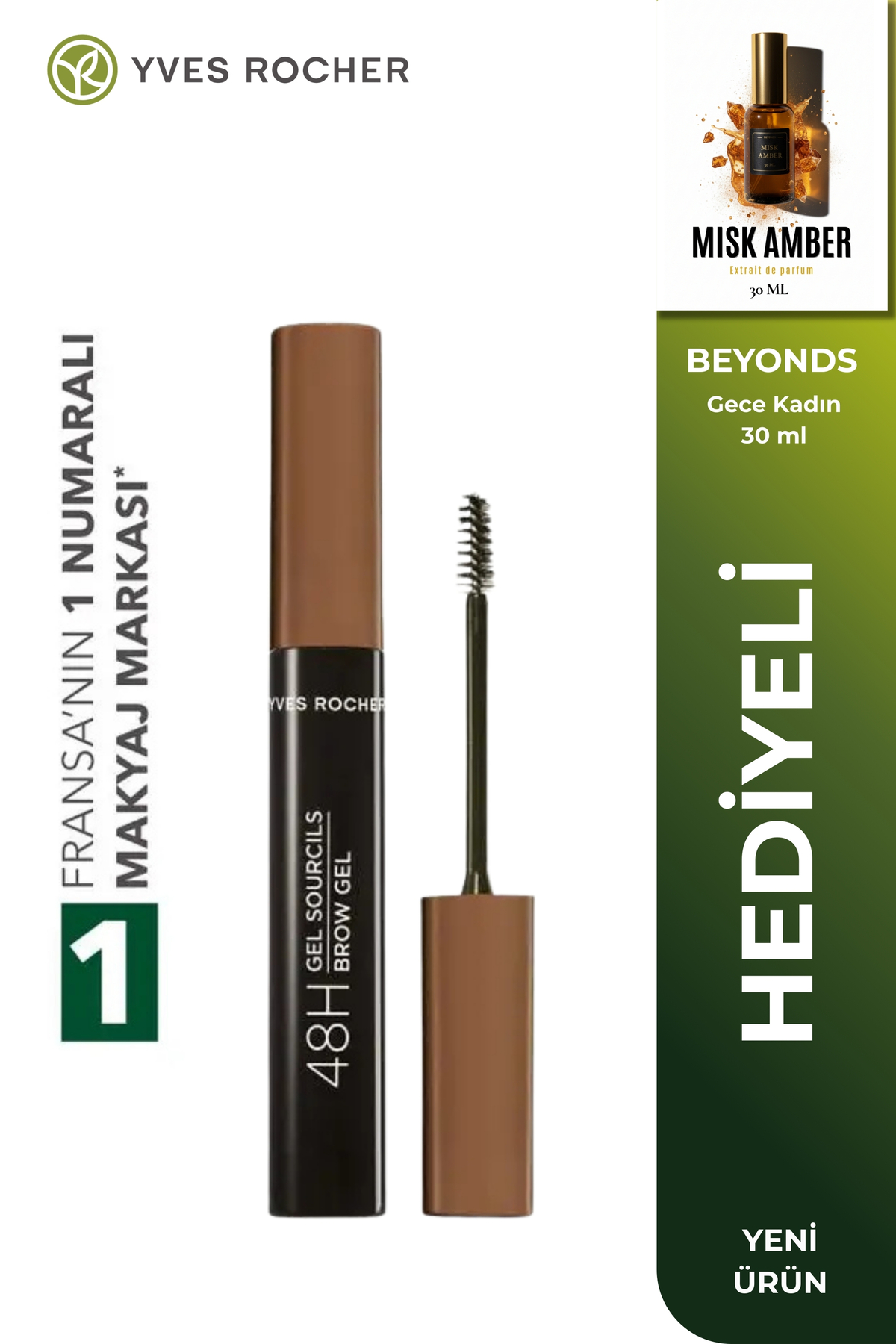 Yves Rocher 48 Saat kalıcı Fiber Fırçalı Kaş Sabitleyici Maskara 4 ml Doğal Görünüm KÜLLÜ