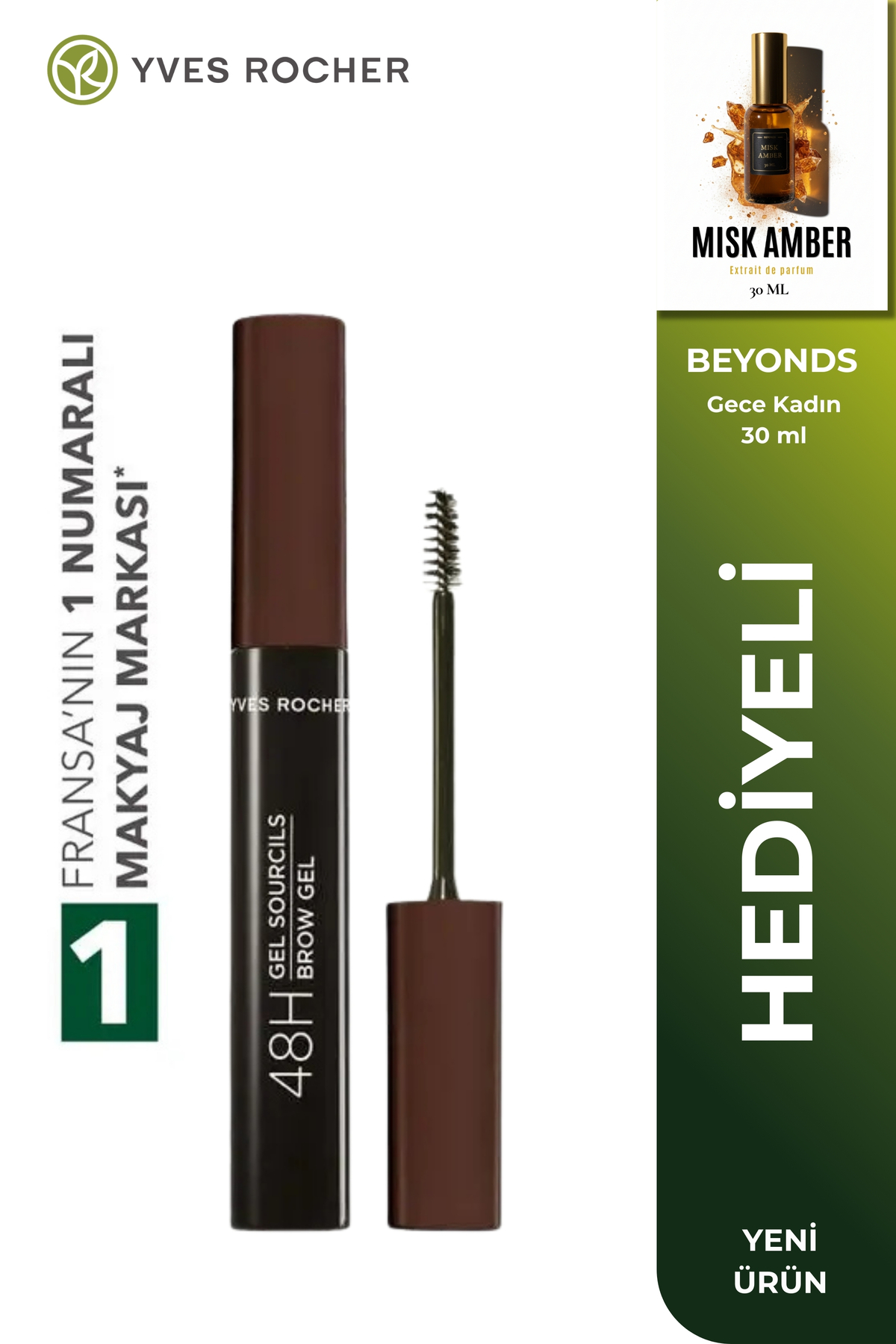 Yves Rocher 48 Saat kalıcı Fiber Fırçalı Kaş Sabitleyici Maskara 4 ml Doğal Görünüm KAHVE