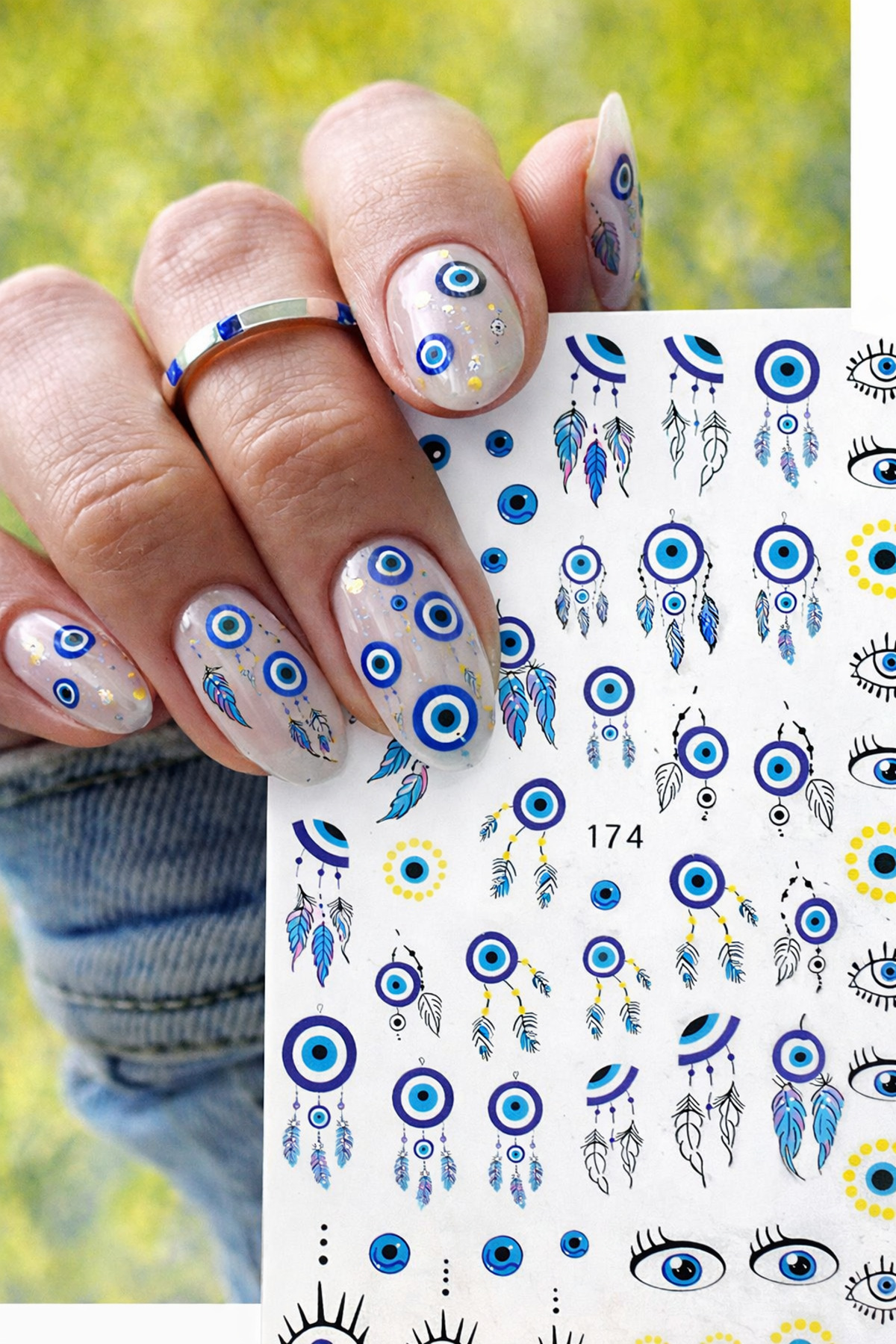 MİNİFİYONK Tırnak Sticker Protez Tırnak Kalıcı Oje Süsleme, Nazar Boncuğu Nail Art Sticker