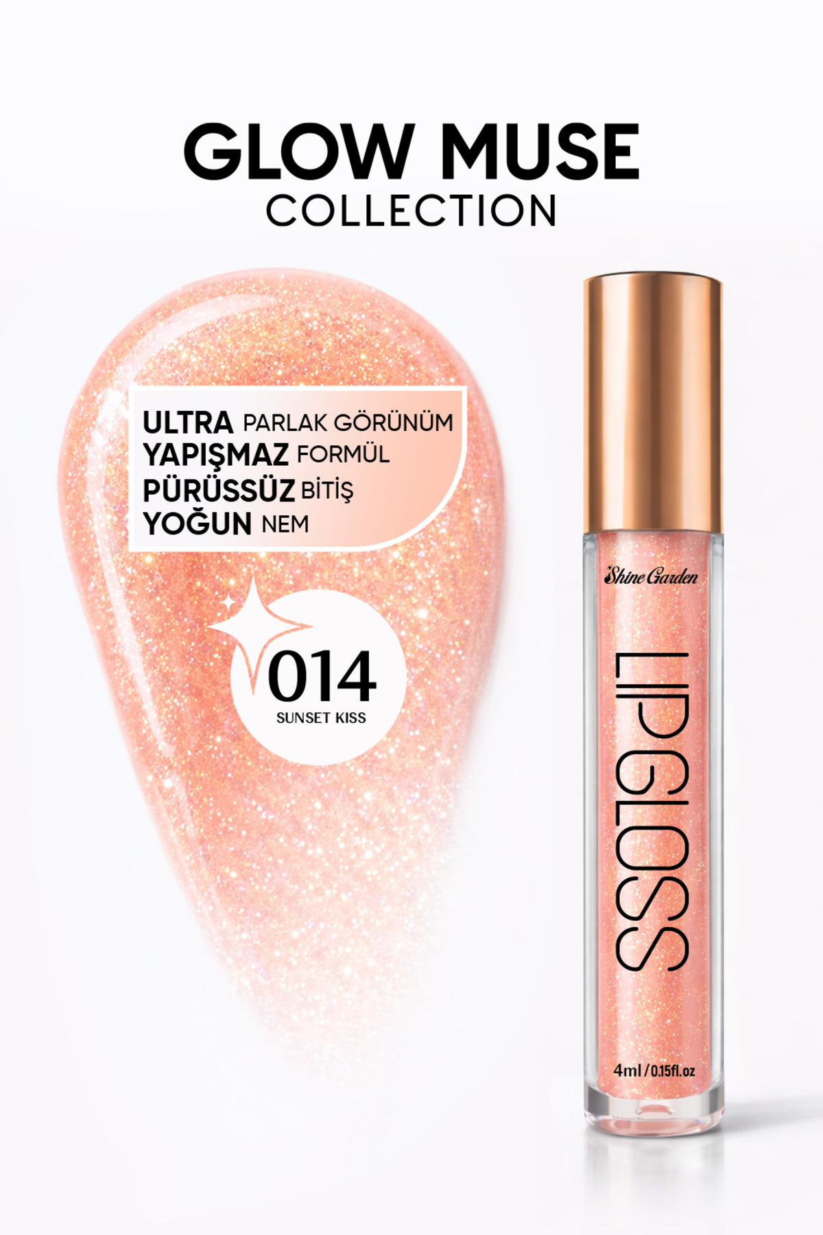 Shine Garden Sunset Kiss | Şeftali Işıltılı Lip Gloss - Ultra Parlak, Yoğun Nem & Yapışmaz Formül