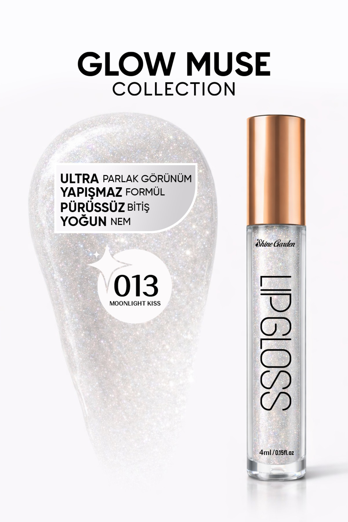 Shine Garden Moonlight Kiss | Holografik Şeffaf Lip Gloss - Ultra Parlak, Yoğun Nem & Yapışmaz Formül