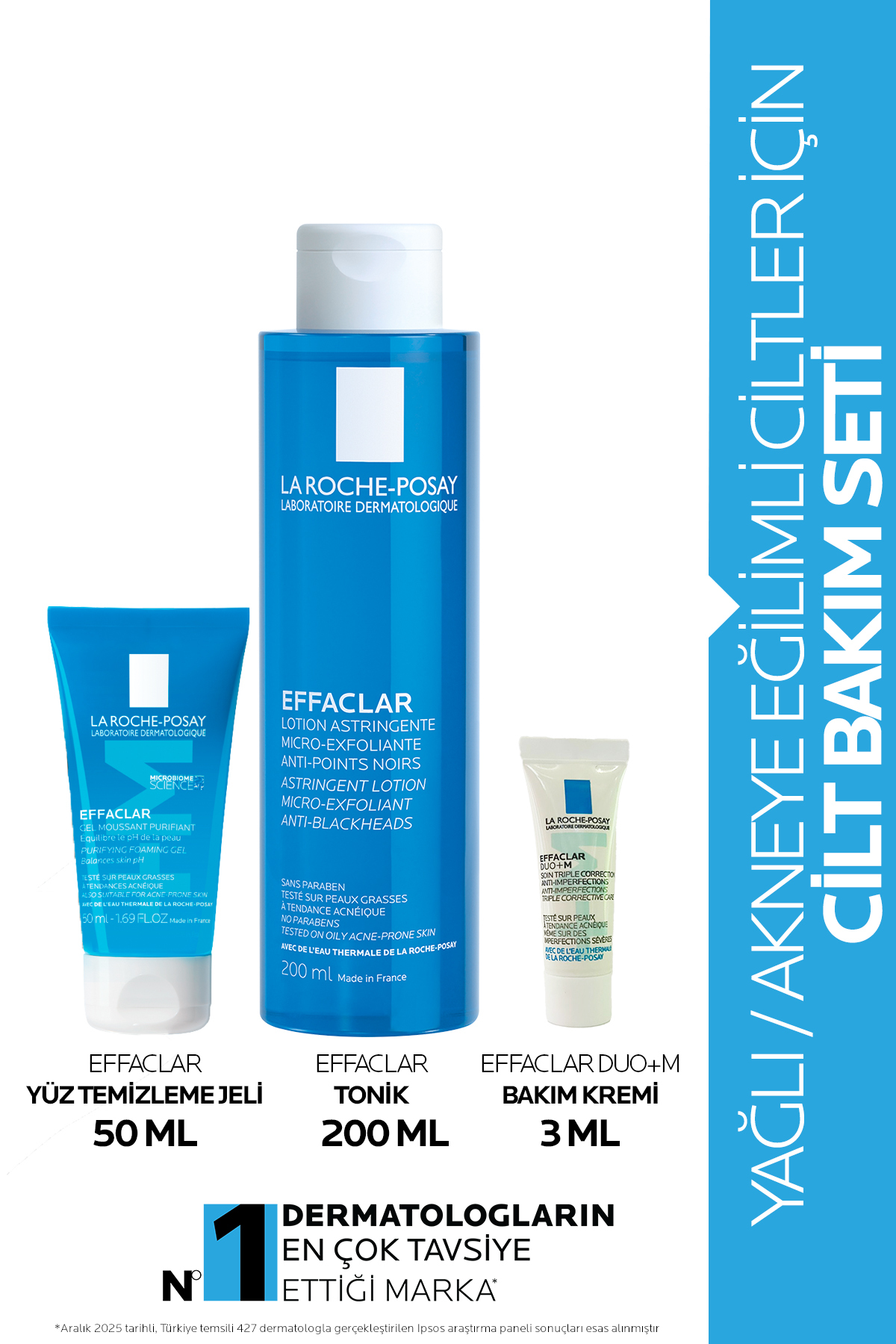 La Roche Posay Yağlı ve Sivilceye Eğilimli Ciltler Cilt Bakım Seti: Effaclar Tonik & Temizleme Jeli & Bakım Kremi
