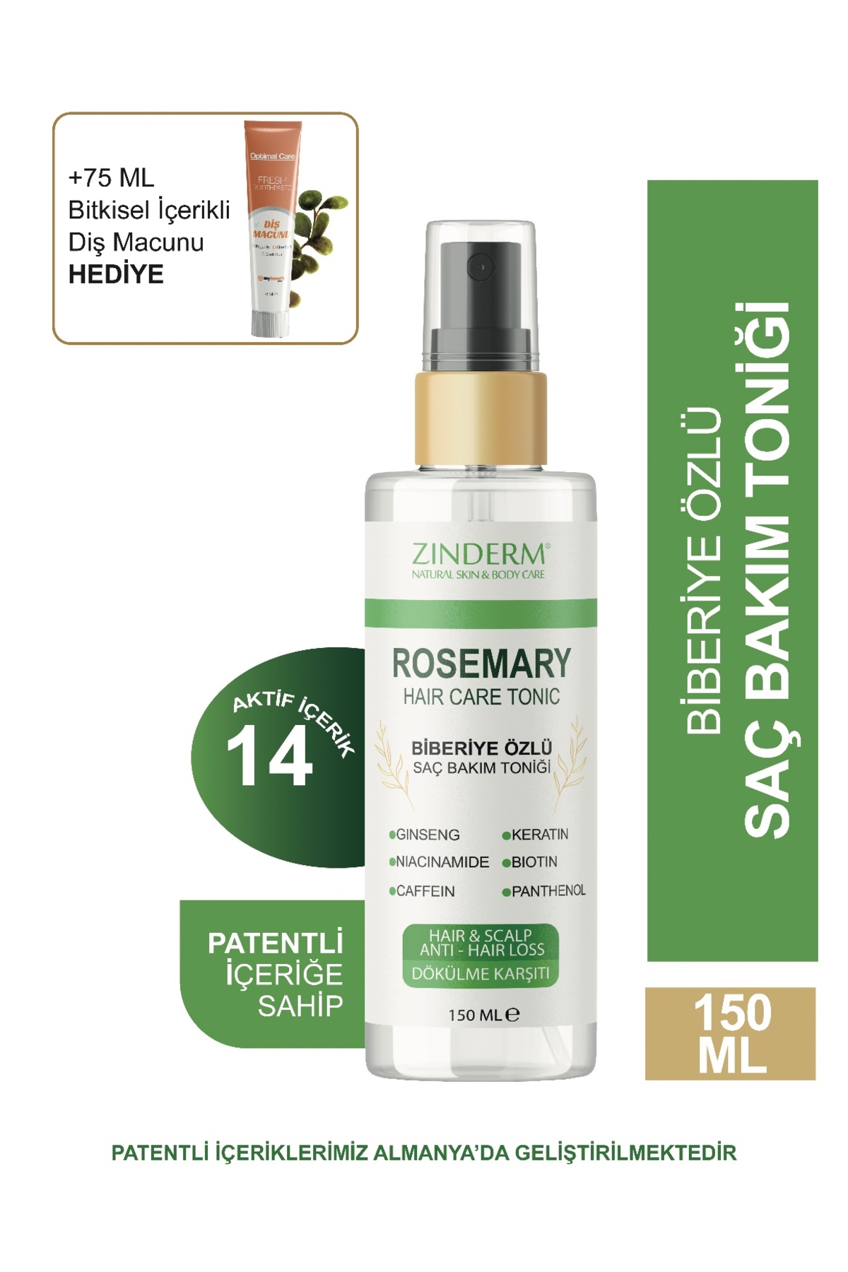 zinderm Saf Biberiye Suyu Saç Toniği Dökülme Karşıtı Ve Saç Uzamasını Destekleyici Tonik 150 ml