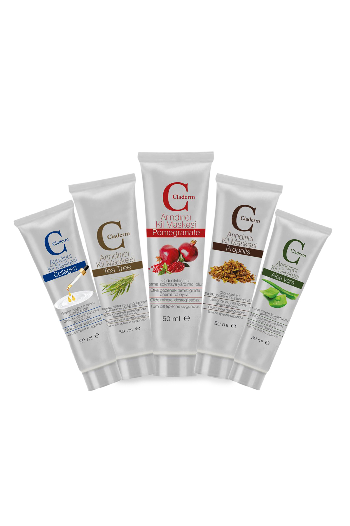 Claderm 5'li 50ml. (Aloe,Tea Tree,Nar,Propolis,Collagen) Set