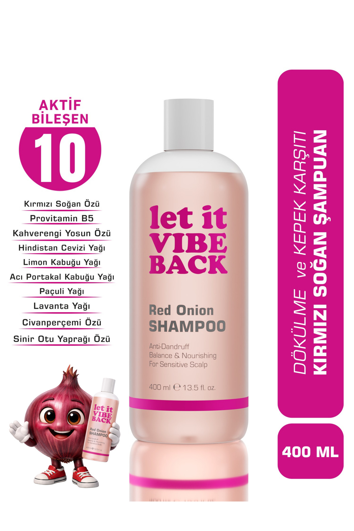 let it VIBE BACK Kırmızı Soğan Özlü Saç Dökülmesi ve Kepek Karşıtı Şampuan - 400 ml | Saç Uzamasını Destekler