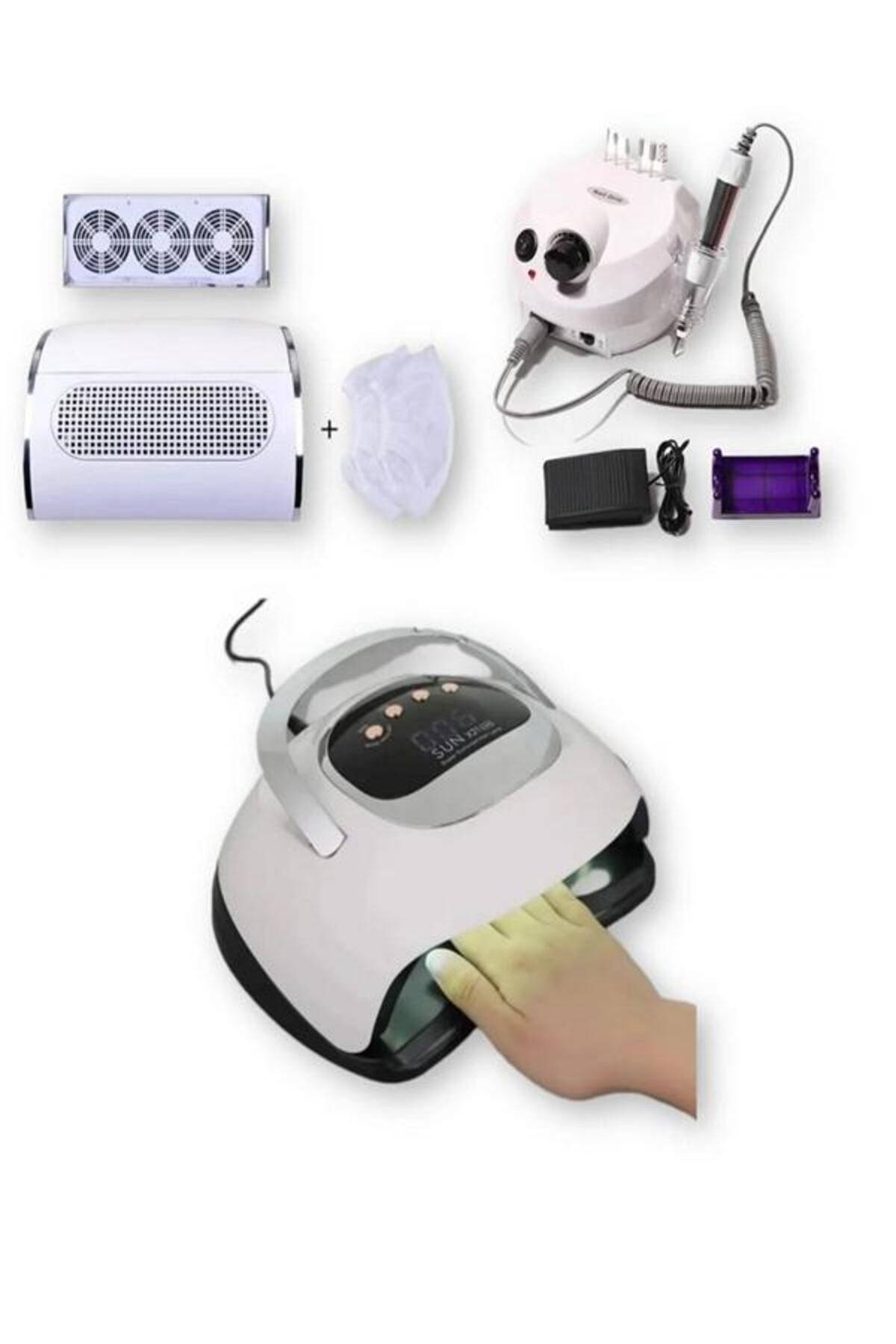 funshop Protez Tırnak Seti Freze Makinesi + 3 Motorlu Toz Toplama + Sun X21 UV LED Kurutma Cihazı