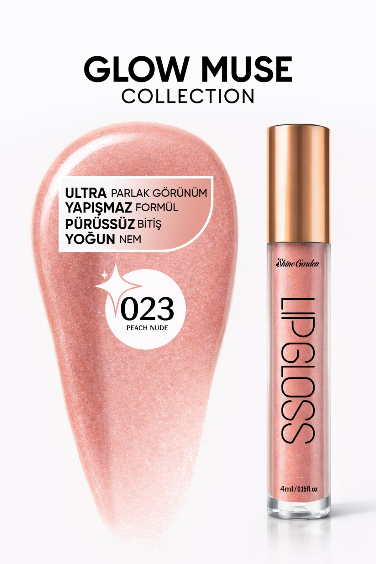 Shine Garden Peach Nude | Nude Şeftali Işıltılı Lip Gloss - Ultra Parlak, Yoğun Nem & Yapışmaz Formül