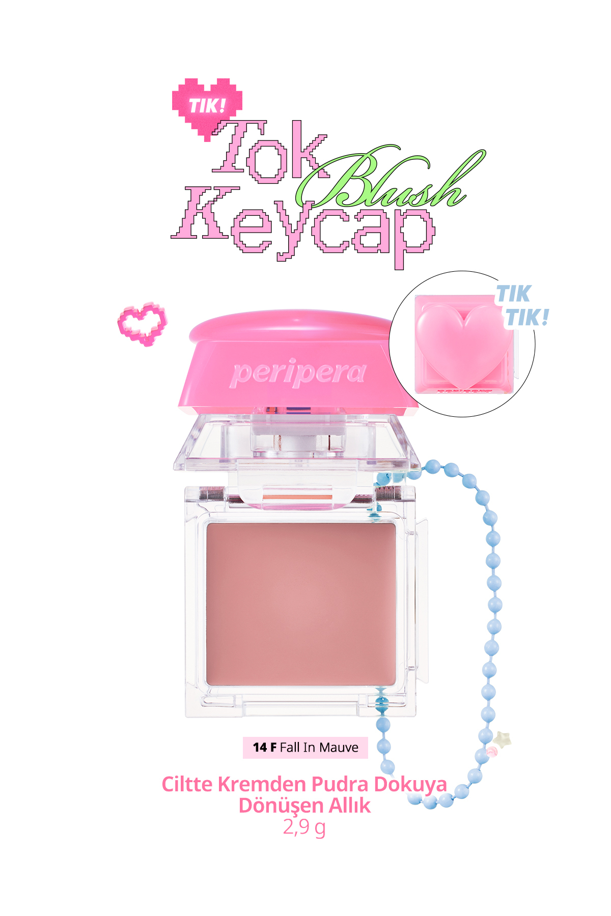 PERIPERA Ciltte Kremden Pudra Dokuya Dönüşen Allık Tok Blush Keycap (14 Fall In Mauve)