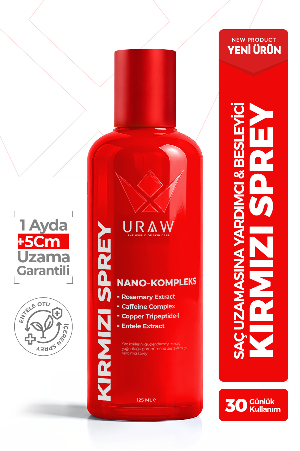 Uraw Kırmızı Sprey | Saç Uzamasını Destekleyici ve Dökülme Karşıtı Sprey