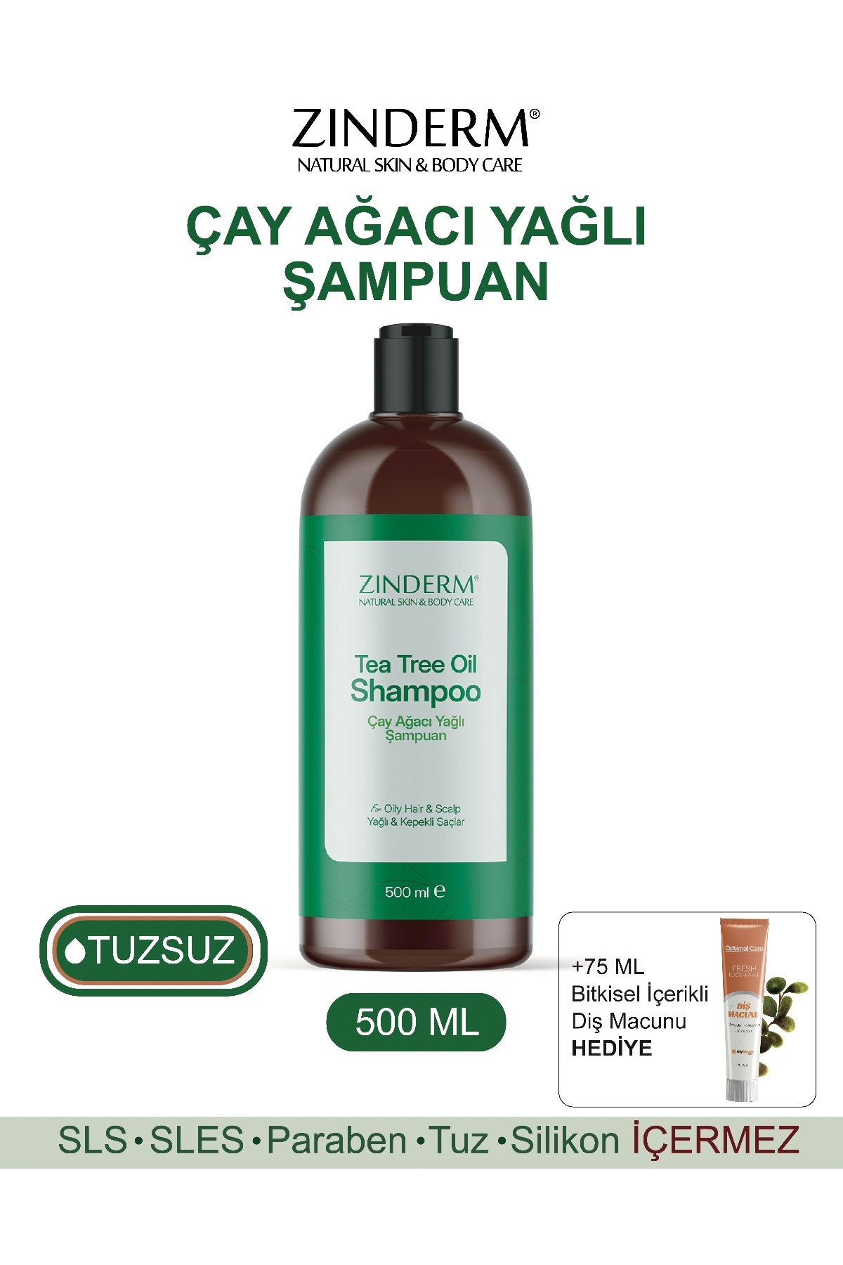 zinderm Çay Ağacı Şampuanı - Arındırıcı Ve Dengeleyici Kepek Karşıtı Tuzsuz Çay Ağacı Yağı Şampuan 500 ml