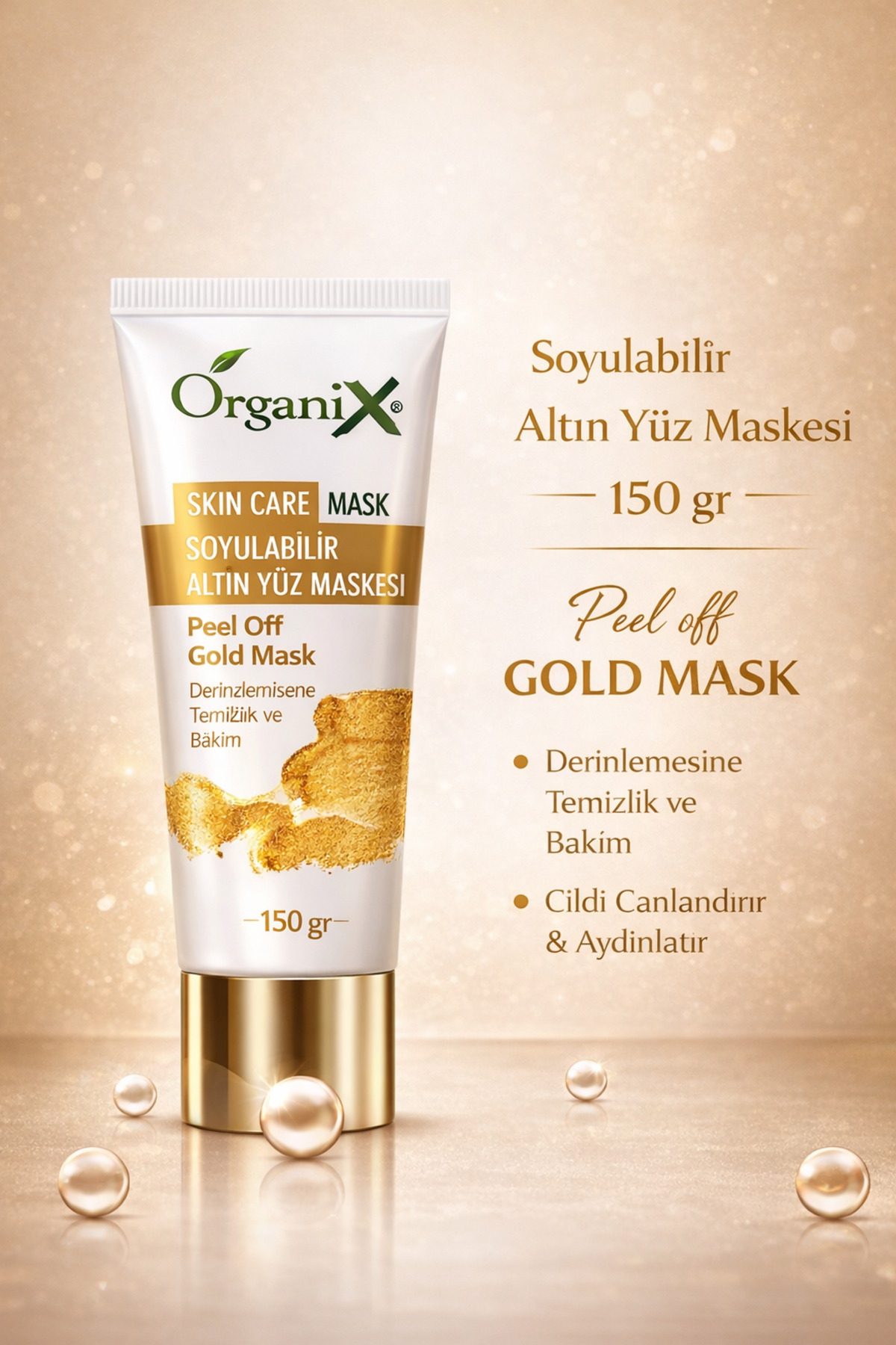 Organix Soyulabilir Altın Yüz Maskesi - Cilt Canlandırıcı & Aydınlatıcı Peel Off Maske 150 ml
