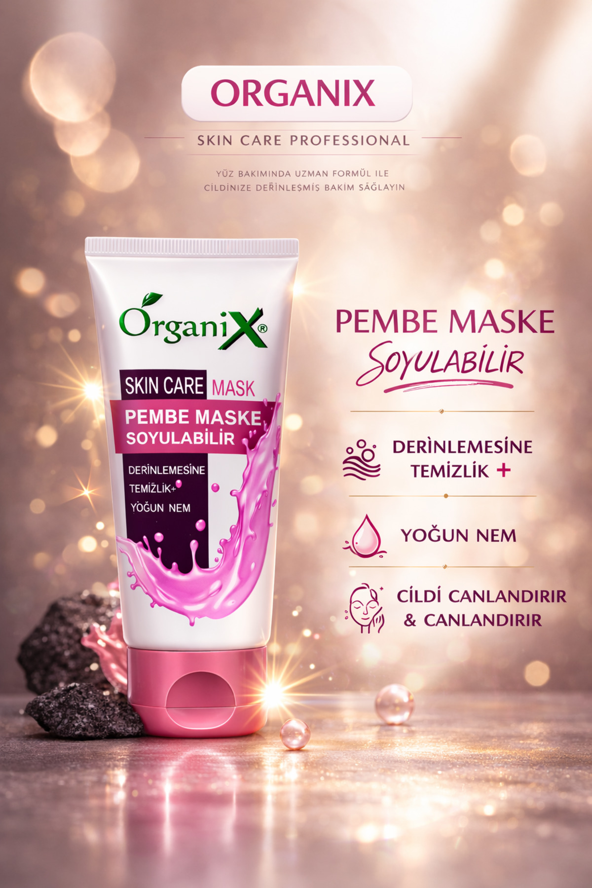 Organix Pembe Soyulabilir Peel Off Yüz Maskesi | Siyah Nokta Temizleyici & Sıkılaştırıcı Maske | 150 ml