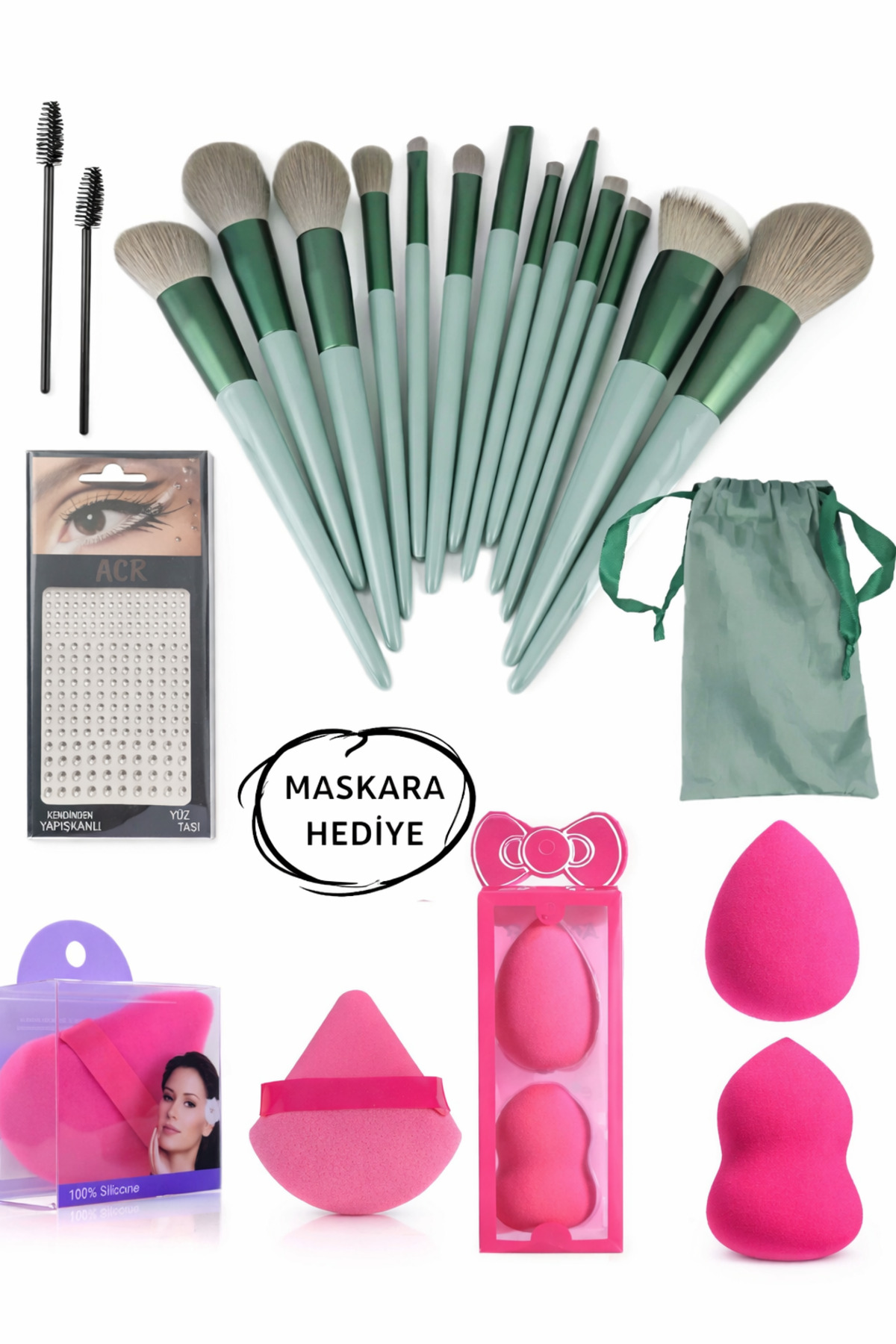 MAQYA KOZMETİK MASKARA HEDİYELİ!! 20 Parça Makyaj Seti, Makyaj Fırça Seti Yüz Ve Vücud Taşı, Far/Fondöten/Eyeliner/