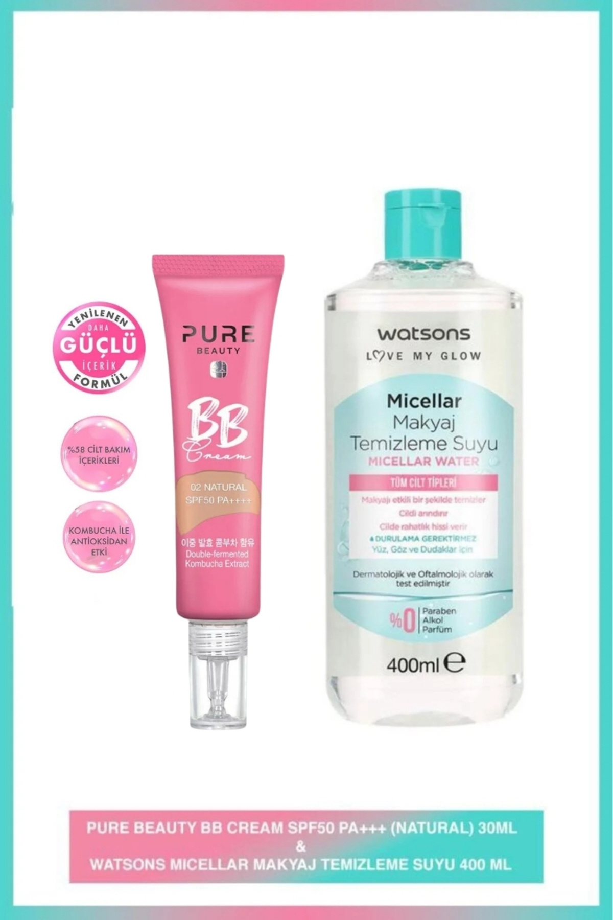 PURE BEAUTY Bb Cream Spf50 Natural 30 Ml + Watsons 400 Ml Micellar Makyaj Temizleme Suyu