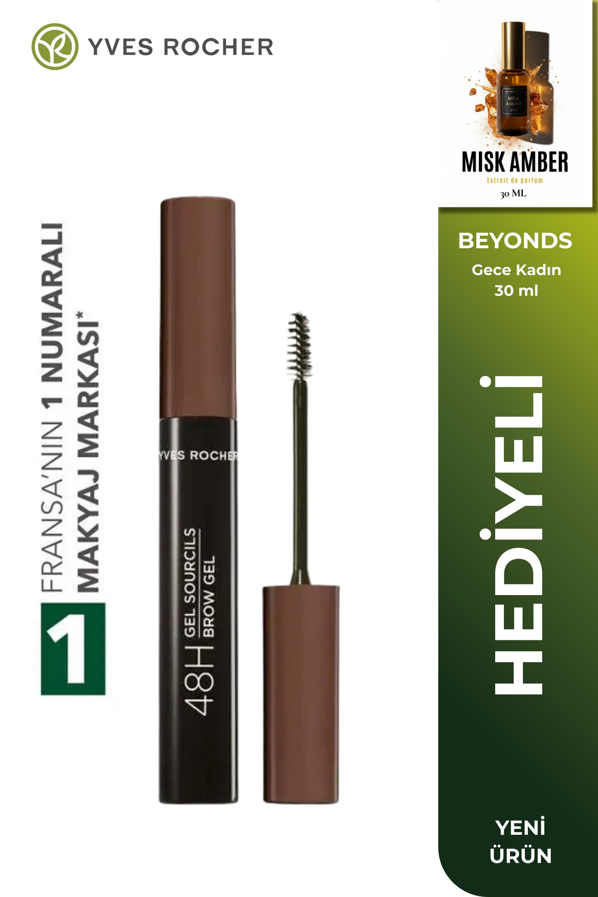 Yves Rocher 48 Saat kalıcı Fiber Fırçalı Kaş Sabitleyici Maskara 4 ml Doğal Görünüm KESTANE