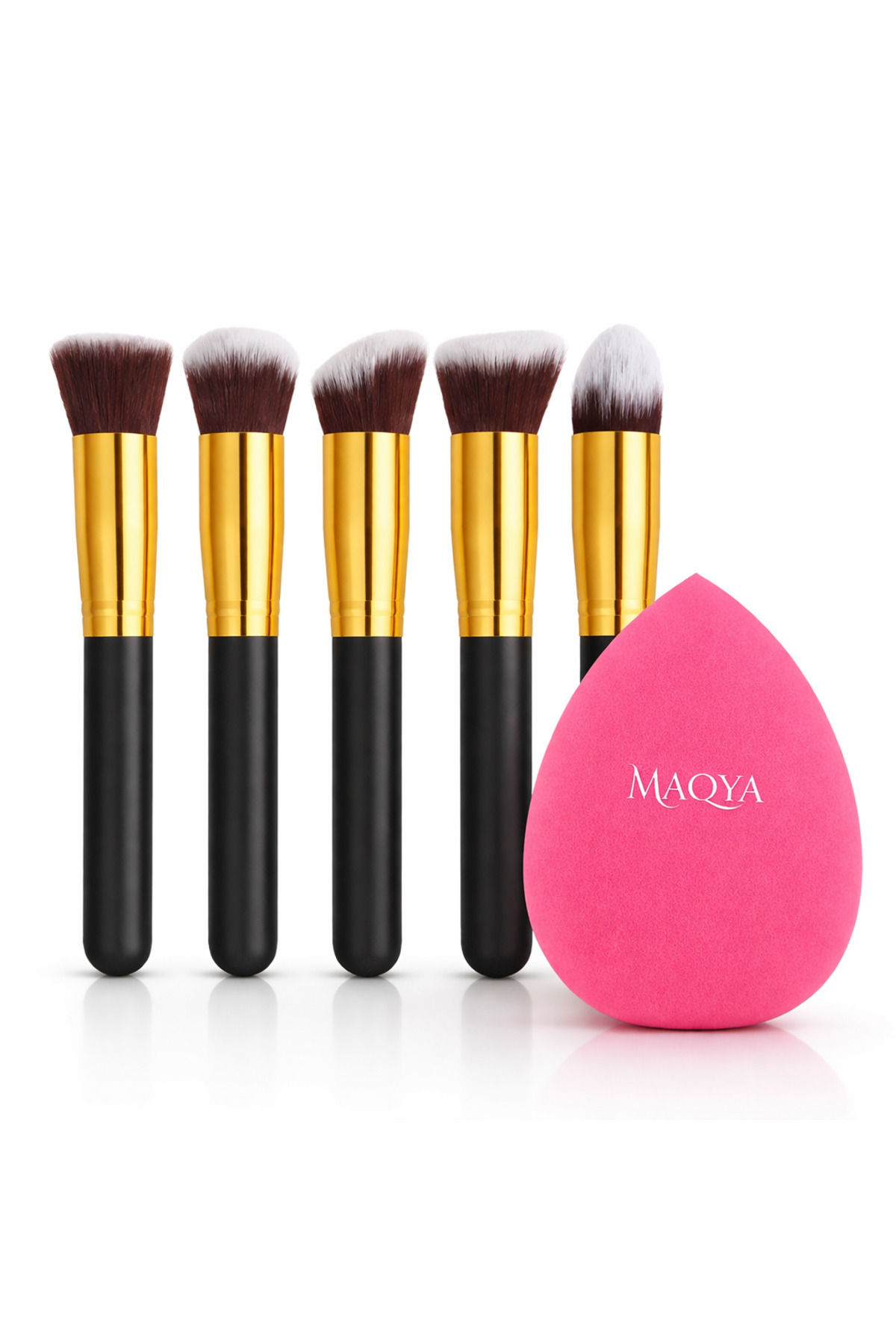 MAQYA KOZMETİK 6'Lı Set 5 Parça Pro Makyaj Fırça Seti/Makyaj Süngeri HEDİYELİ! /Allık,Fondöten,Kapatıcı,Bronzer