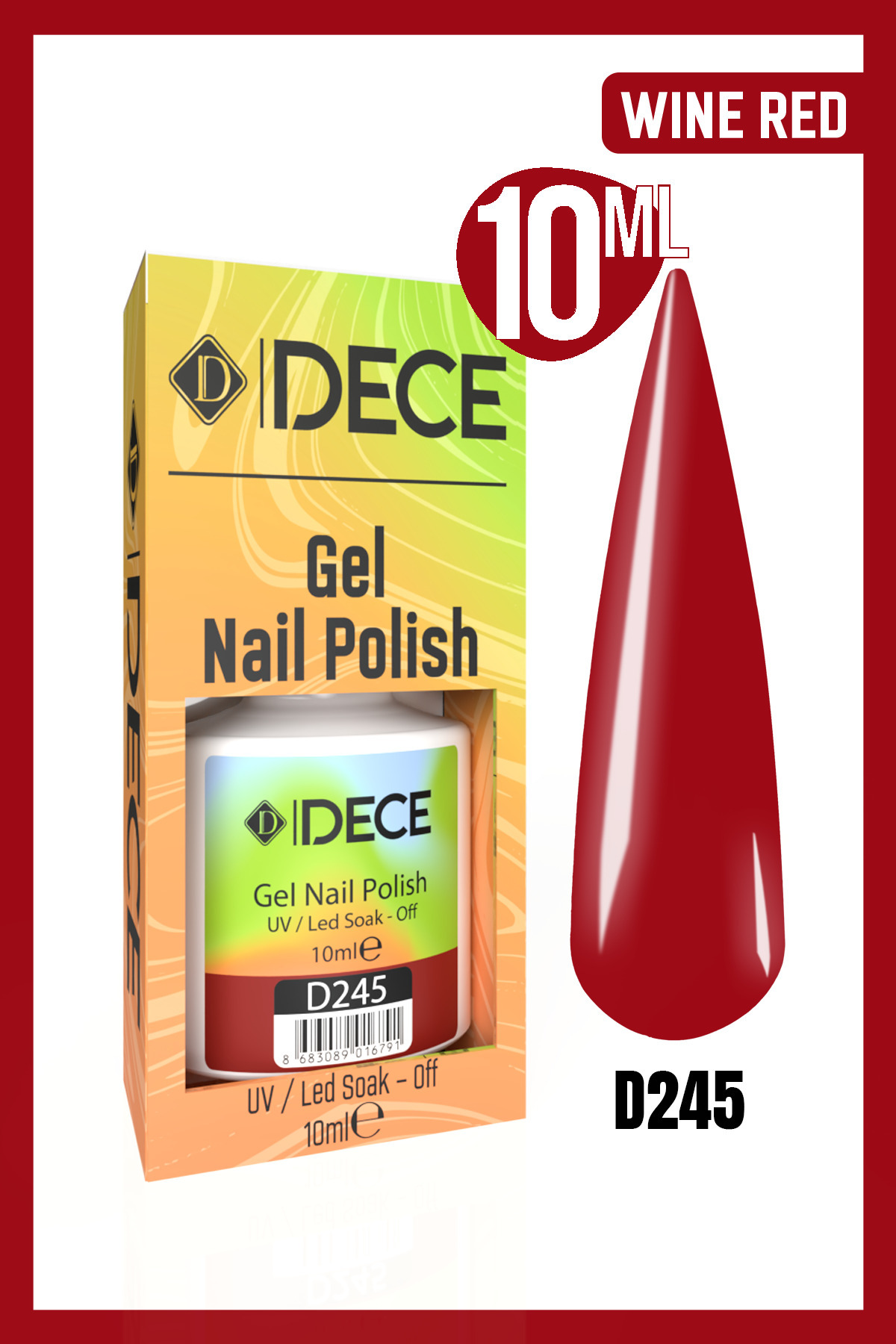 d dece Dece Kalıcı Oje UV LED D245 (KIRMIZI SERİSİ) 10ml