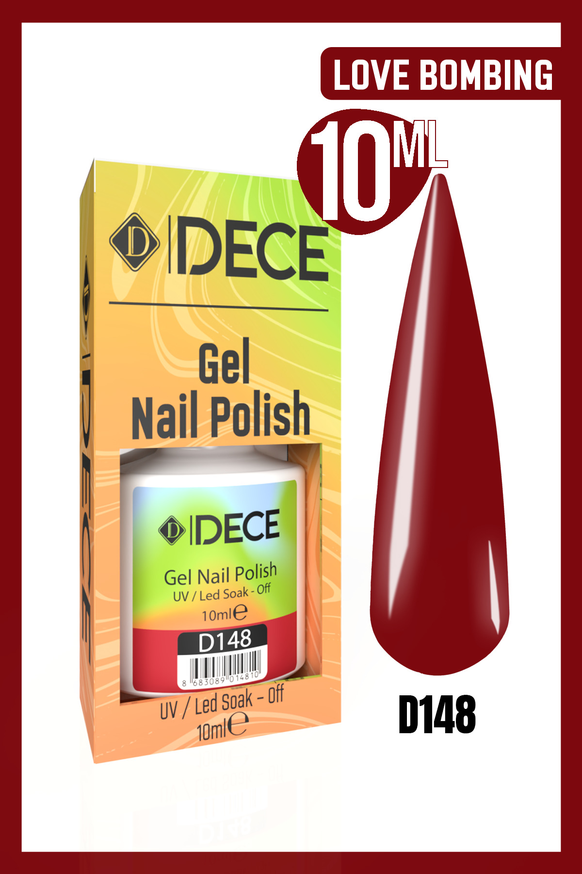 d dece Dece Kalıcı Oje UV LED D148 (KIRMIZI SERİSİ) 10ml