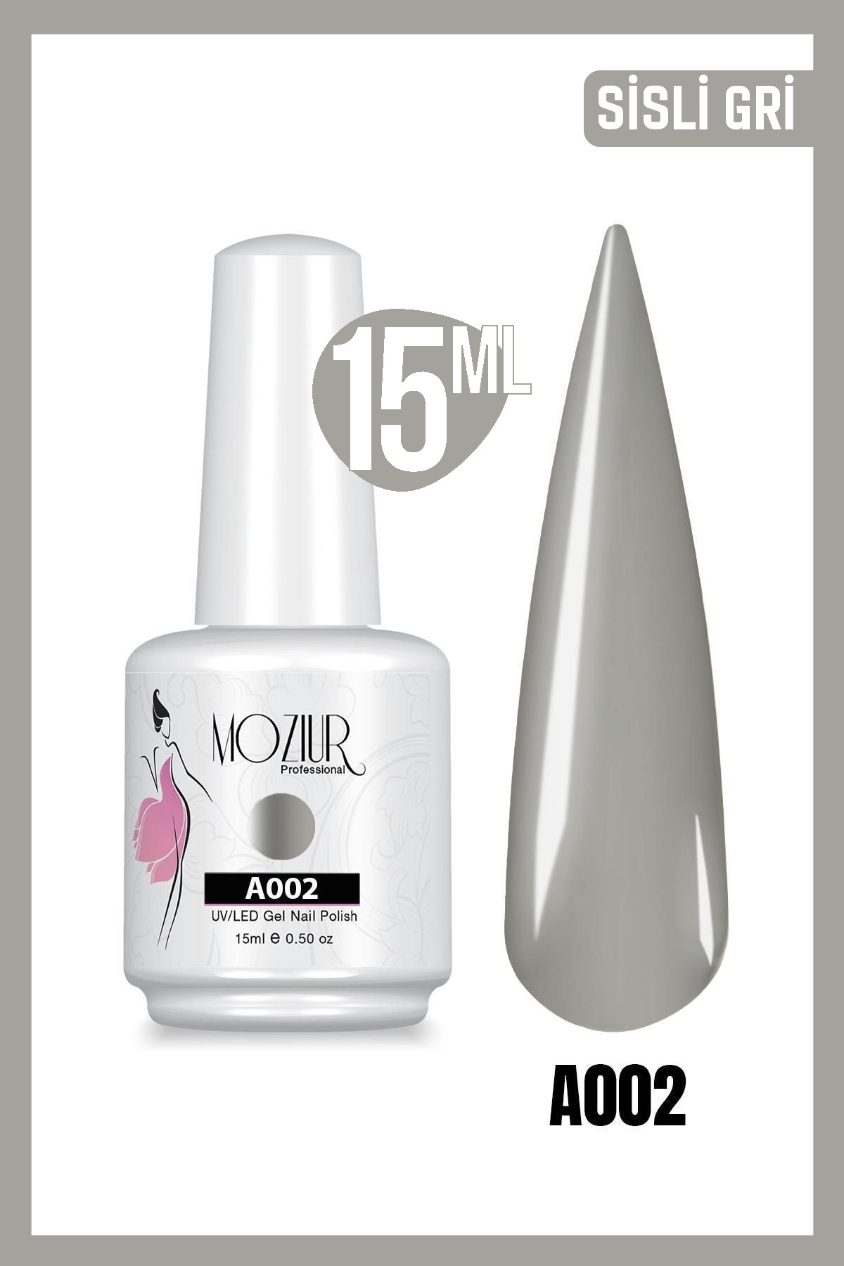 MOZIUR Kalıcı Oje UV Led A002 (GRİ SERİSİ) 15ml