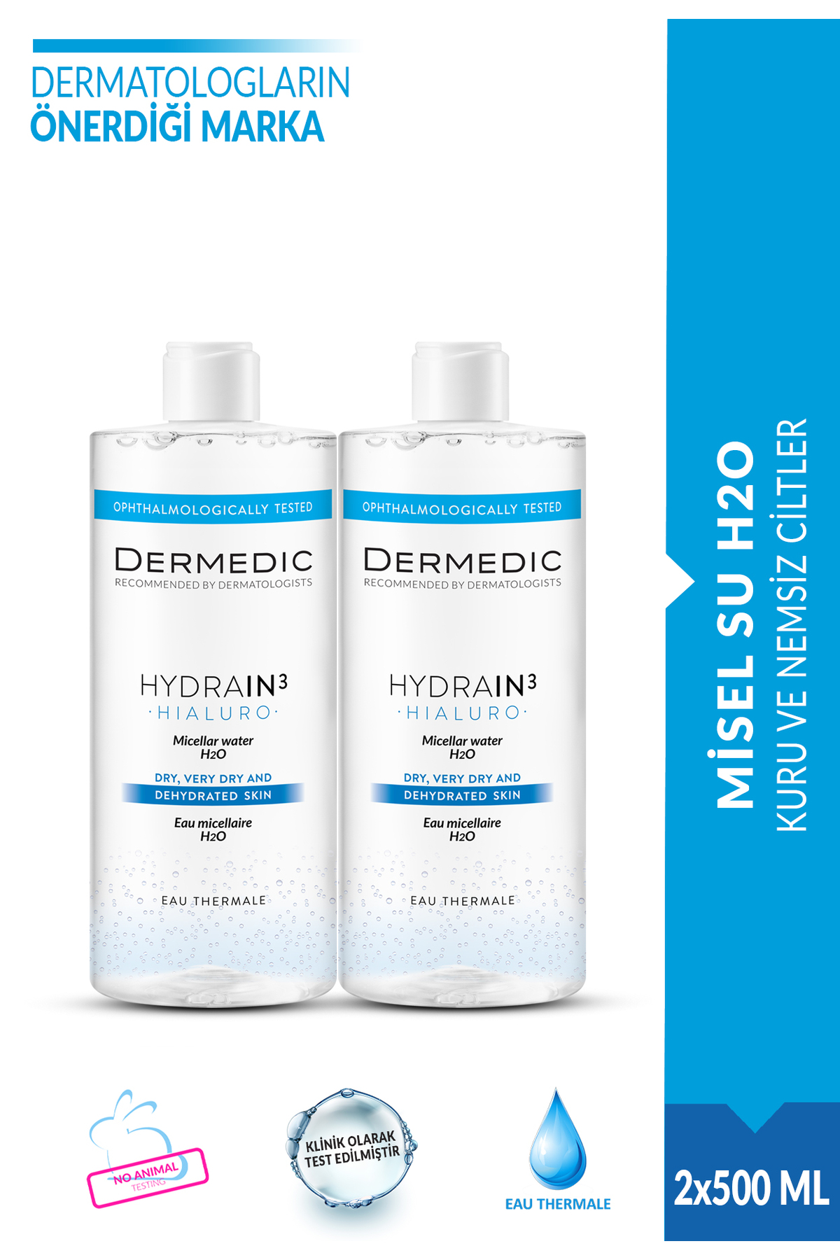 DERMEDIC HYDRAIN3 HIALURO Misel Su H2O 2x500ML